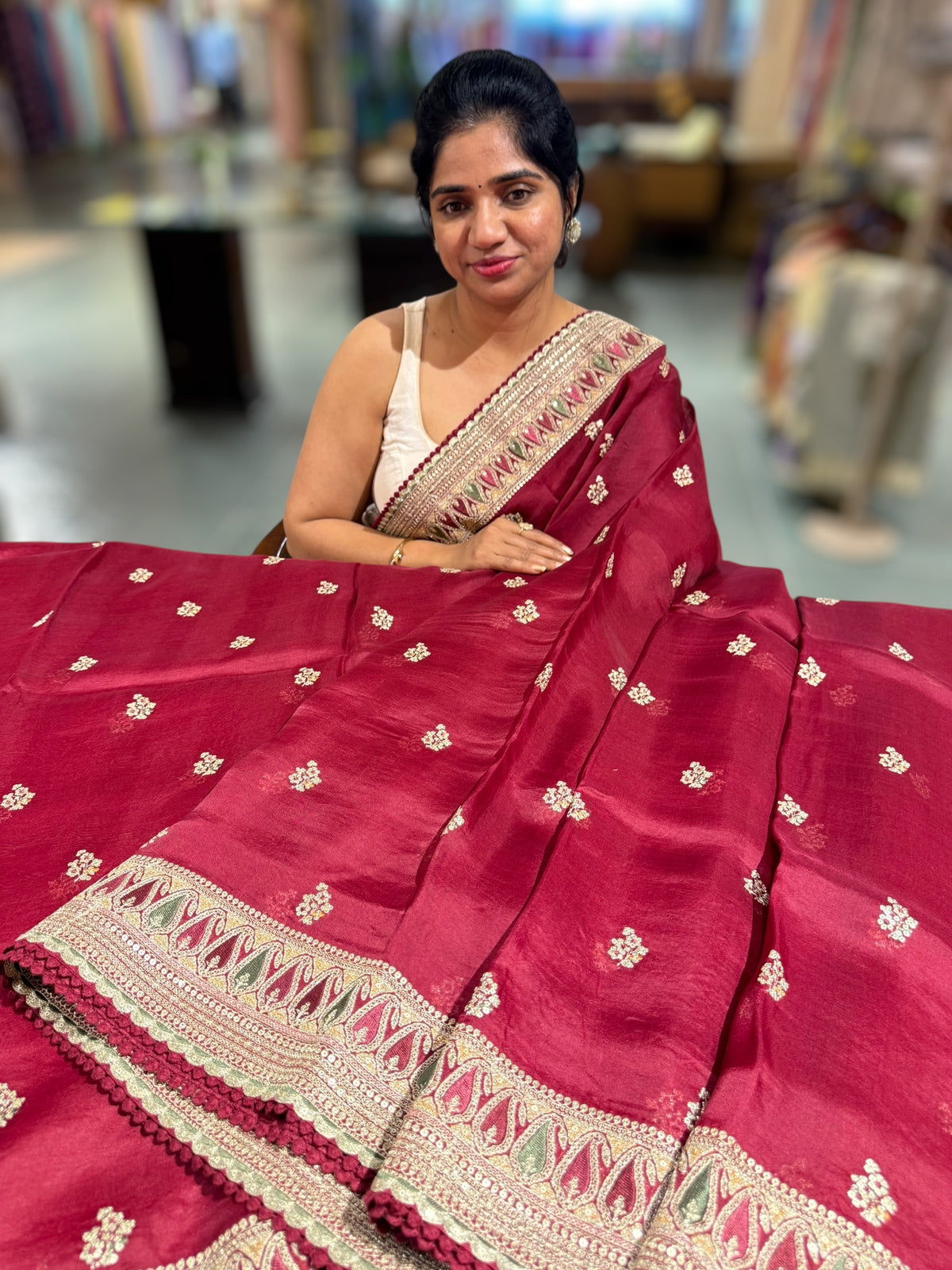 Maroon sabhyasachi style Pure Organza Saree