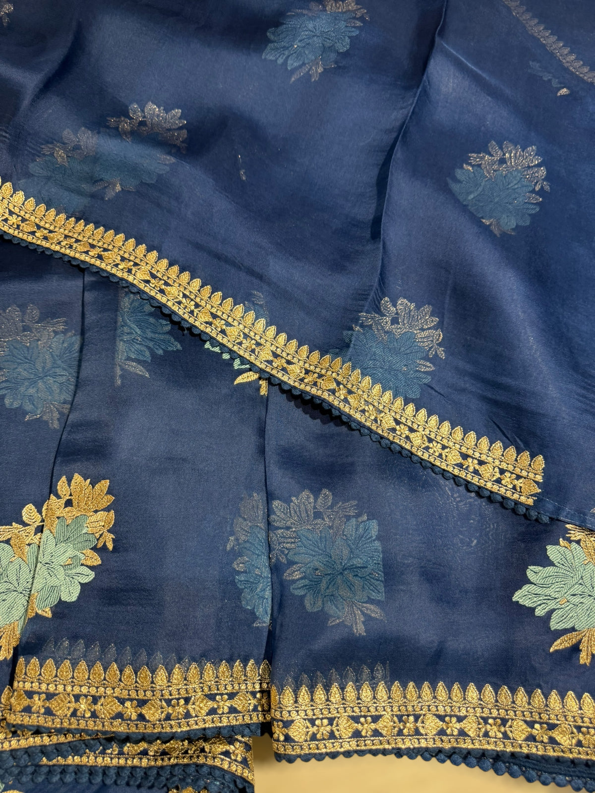 Blue pure Organza with embroidery