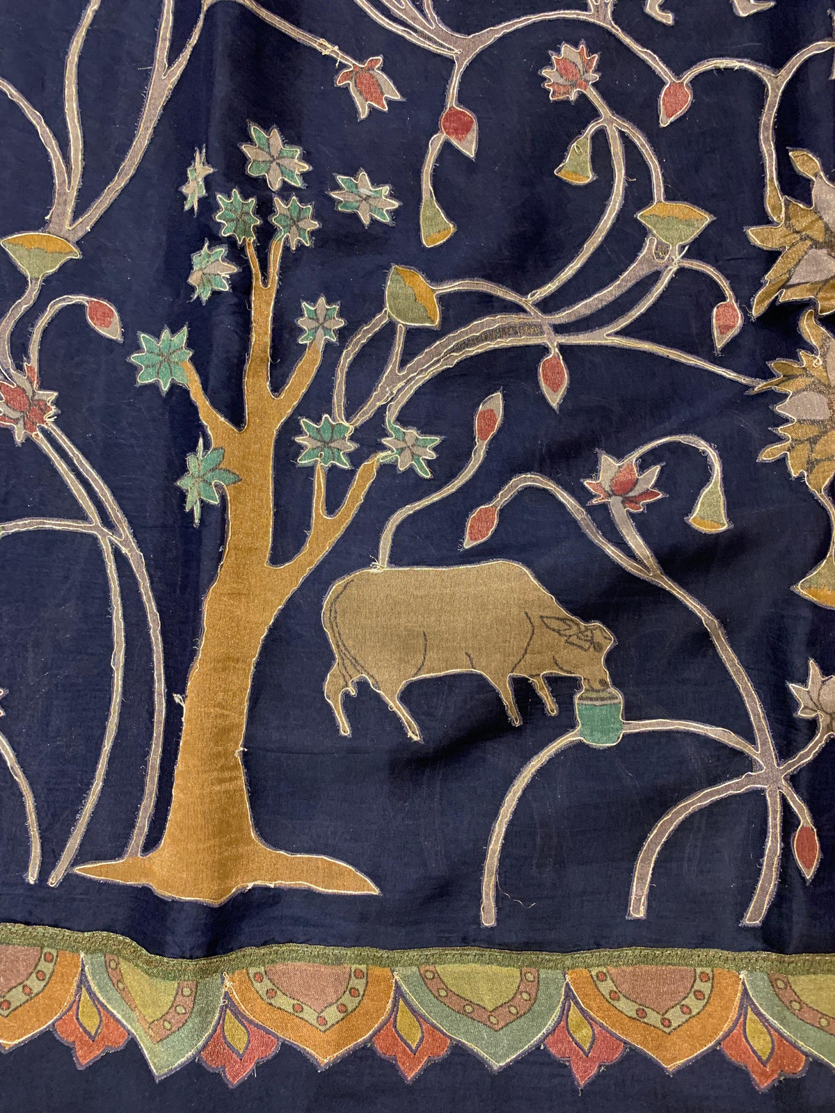 Midnight Blue Designer Organza Saree with Stunning Tissue Applique work Saree with Village theme