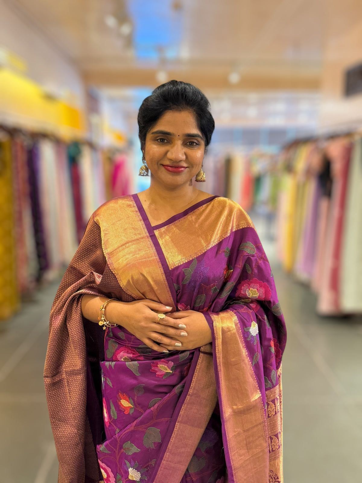 Purple Kanchi Soft Silk Saree with allover jamdani inspired embroidery