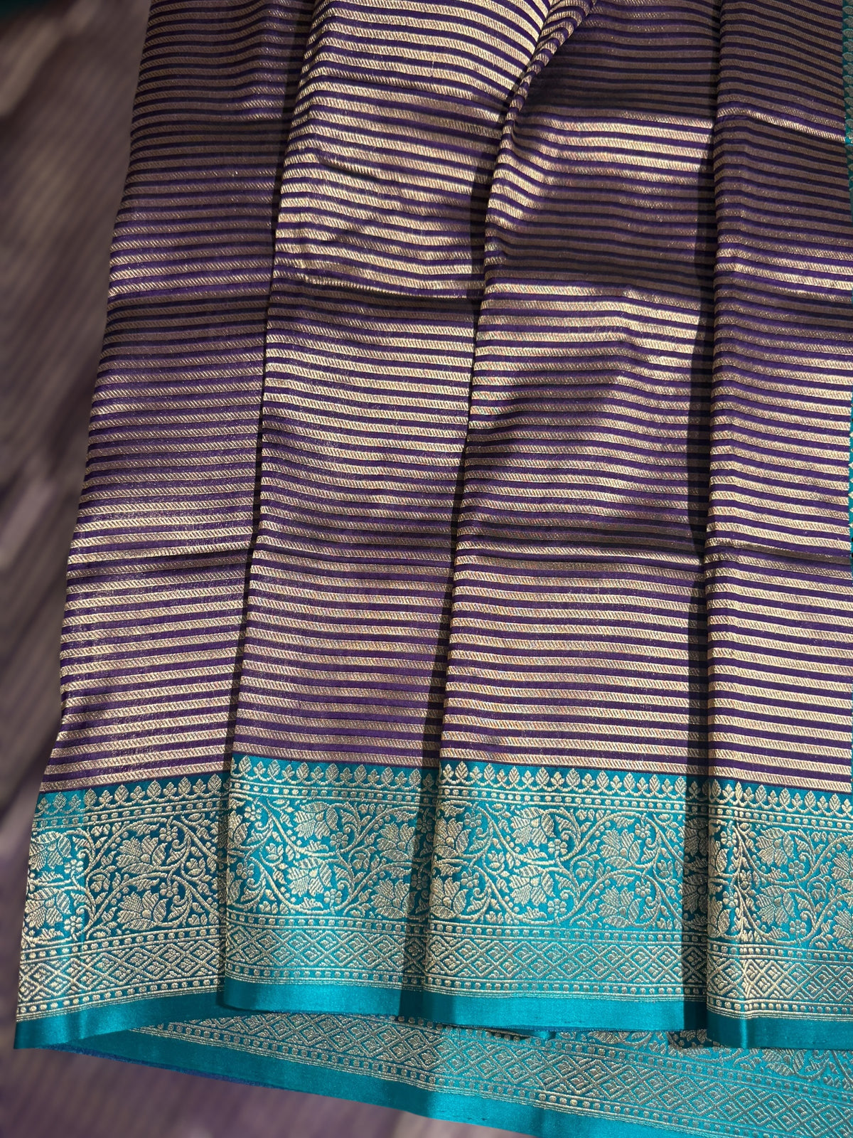 Brinjal Banarasi Silk Stripes Saree