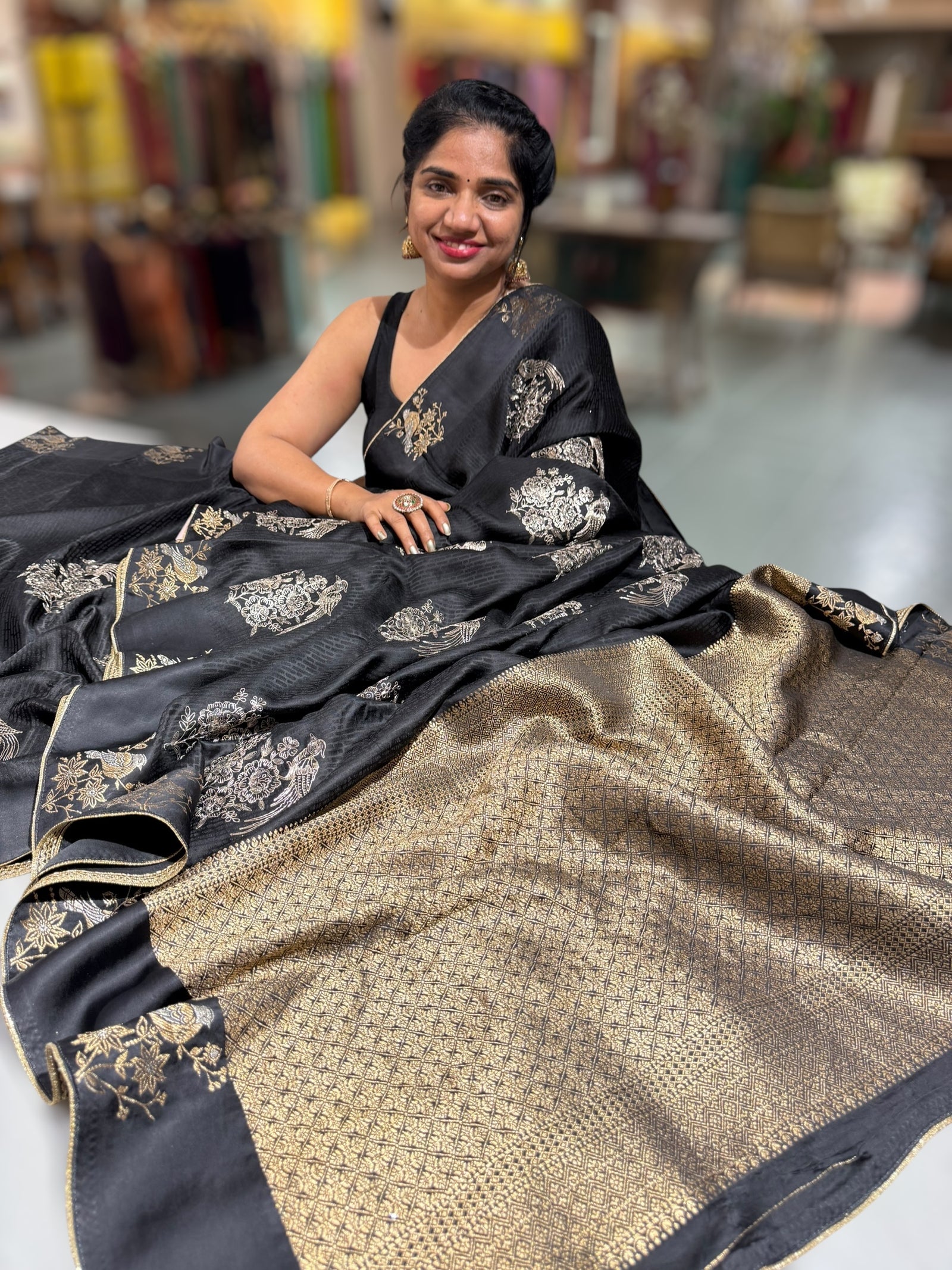 Black Designer Mashru Silk Saree