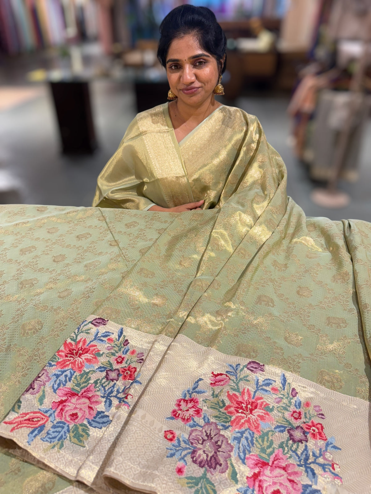 Mint Green Banarasi brocade with embroidery