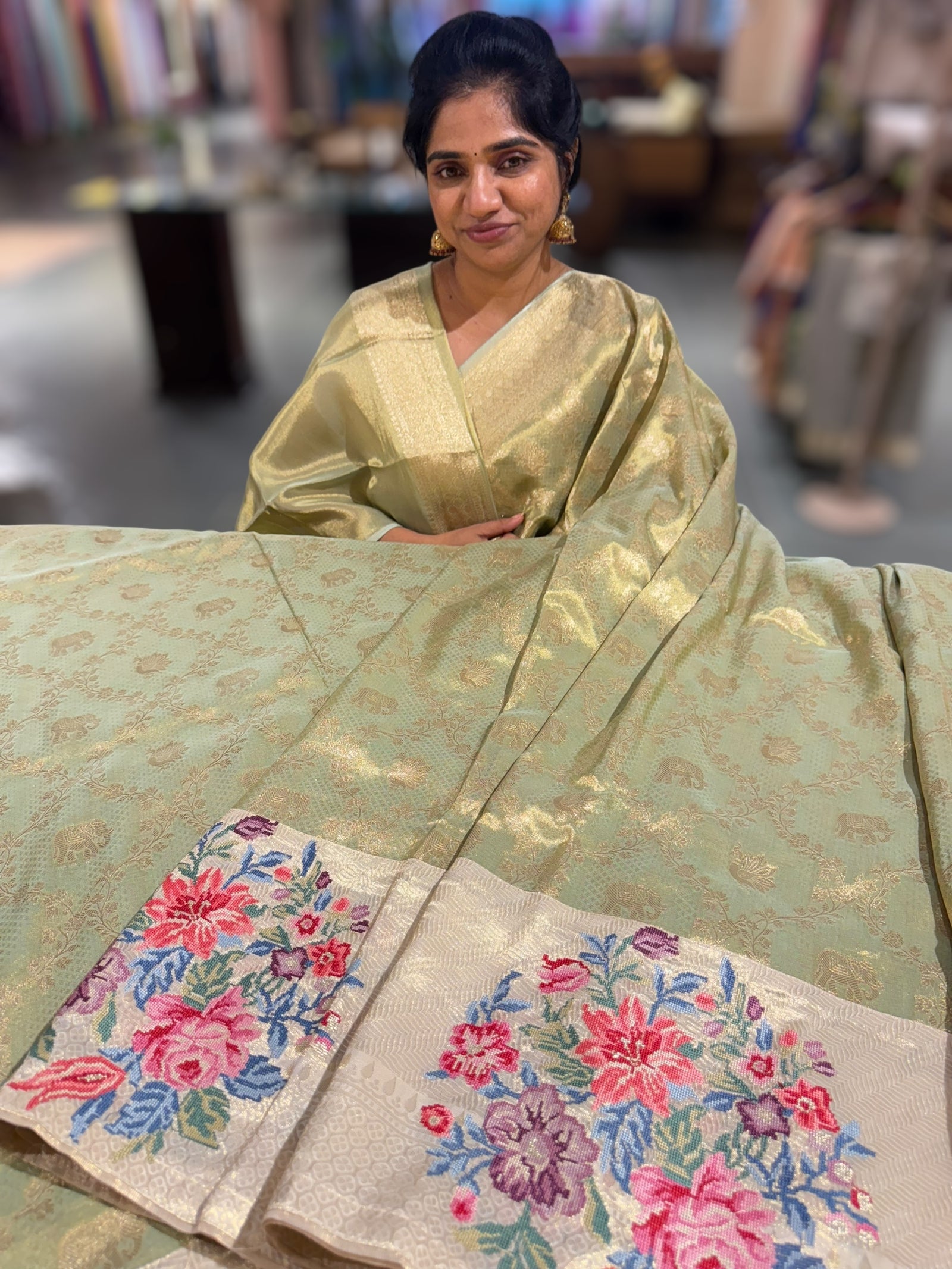 Mint Green Banarasi brocade with embroidery