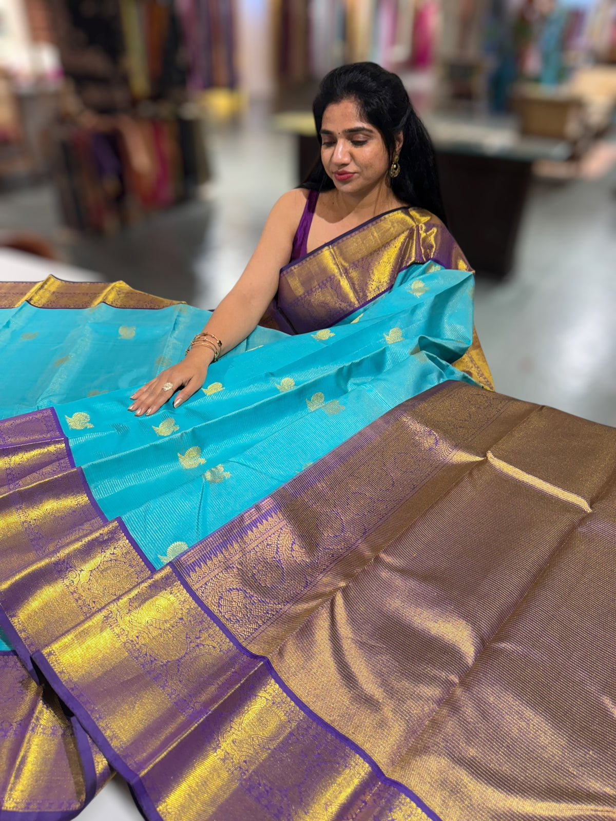 Blue & Purple Combo Combo Kanchi Vintage Checks Saree