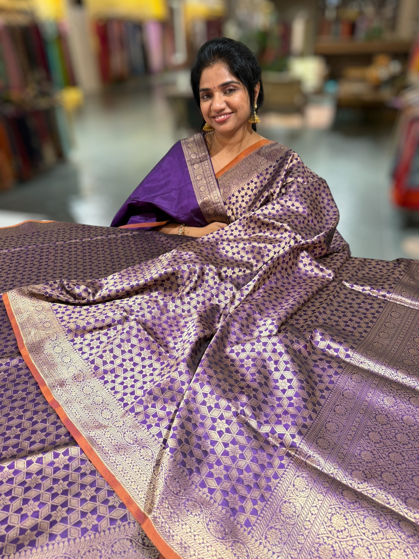 Violet Banarasi Tanchoi Silk Saree