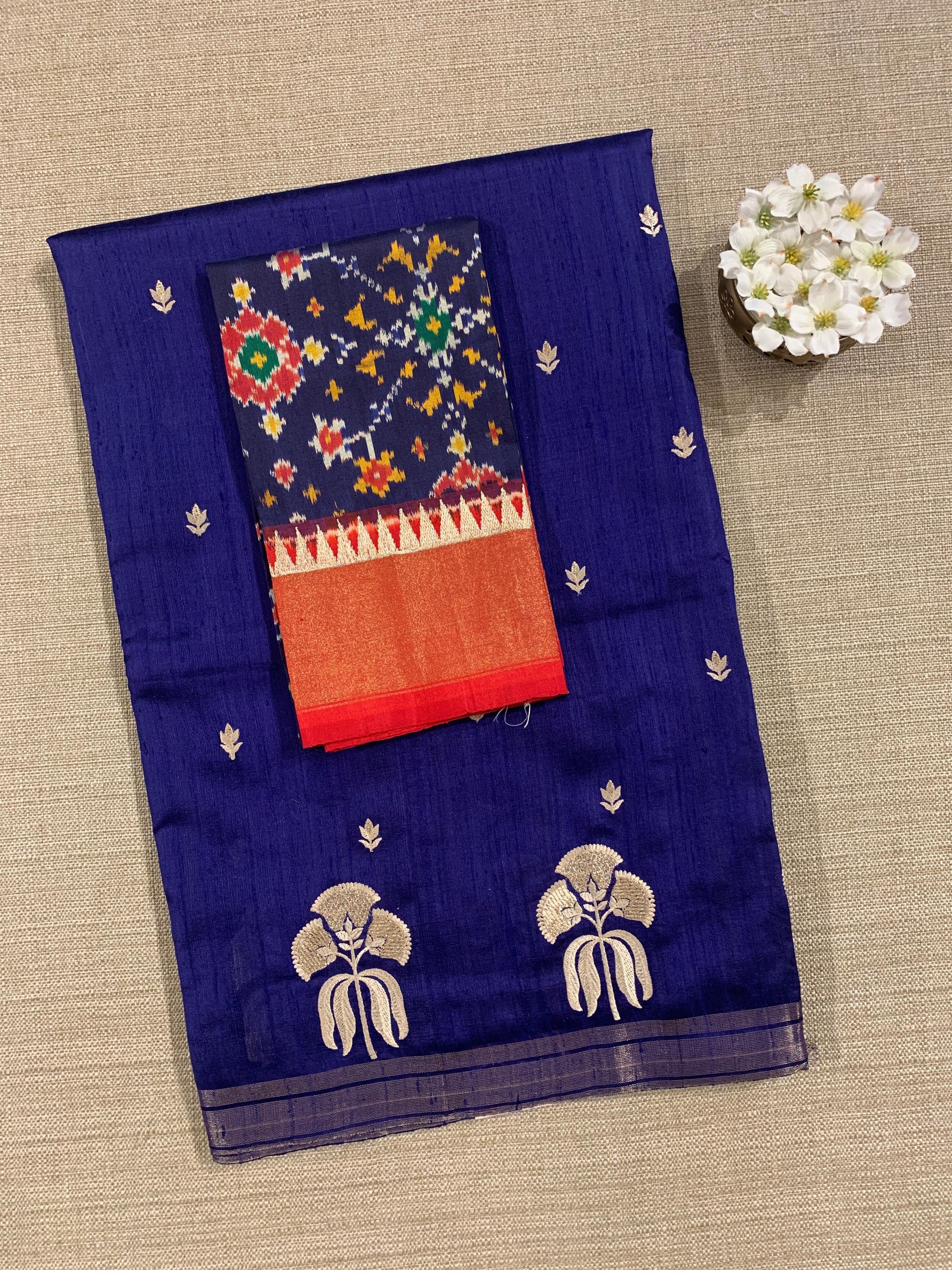 Blue Pure Handloom Raw Silk Saree