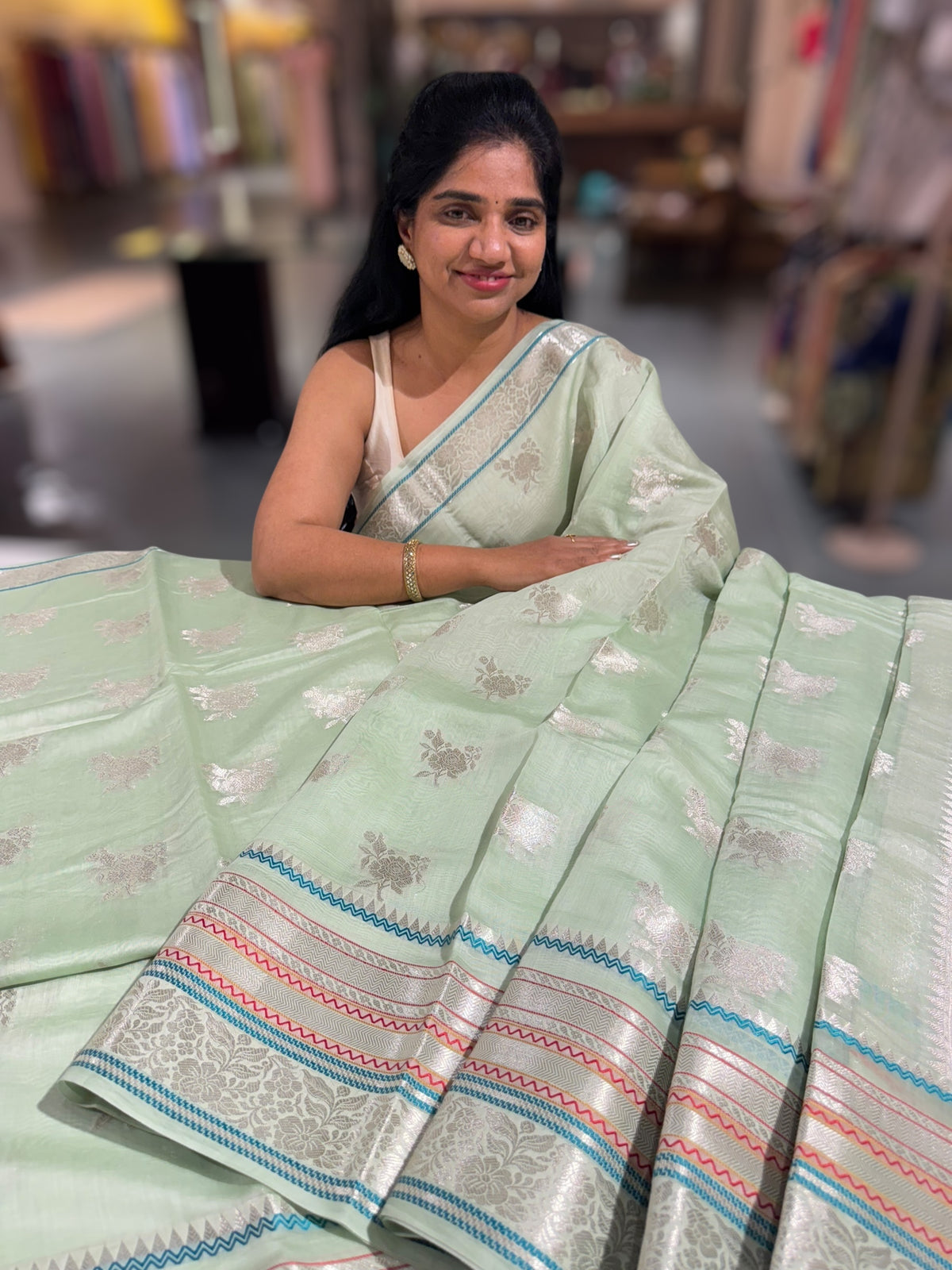 Sea Green Banarasi Mul Silk Cotton Saree