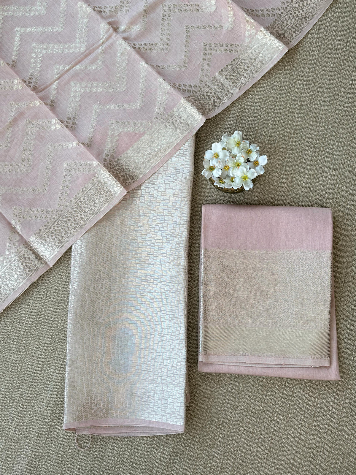 Pastel Pink Banarasi Mul Silk Brocade 3-pc Sharara Suit set : SS62J14