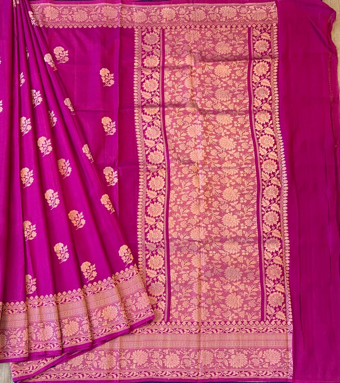 Majenta Raw Mangoe Silk Saree in Monotone Look & kaduwa woven motifs.