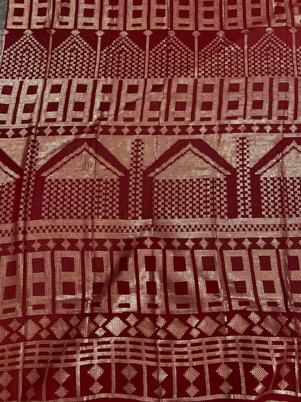 Red pure Satin Saree with designer sequence border and blouse