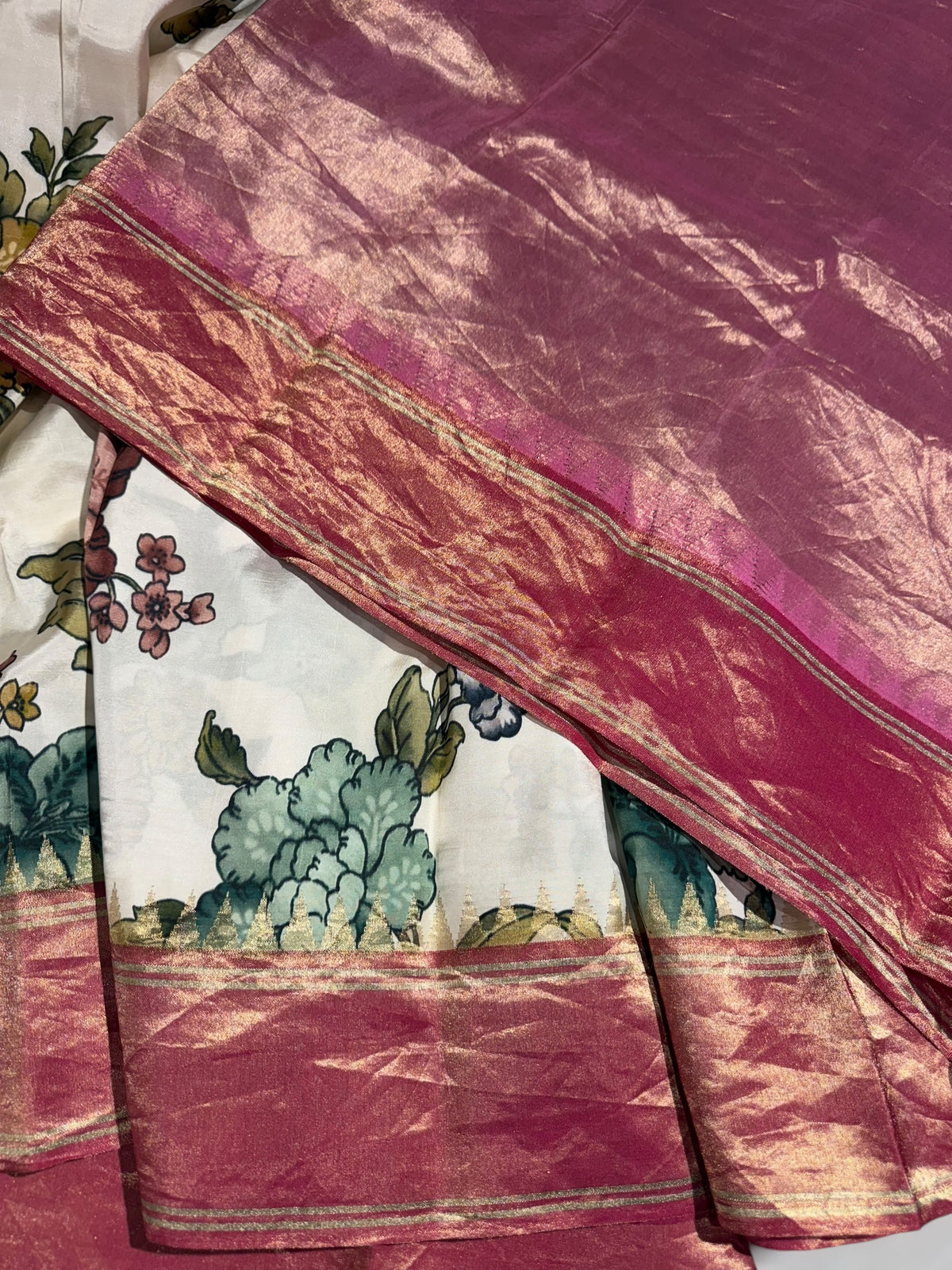 Ivory Kanjeevaram Designer print saree