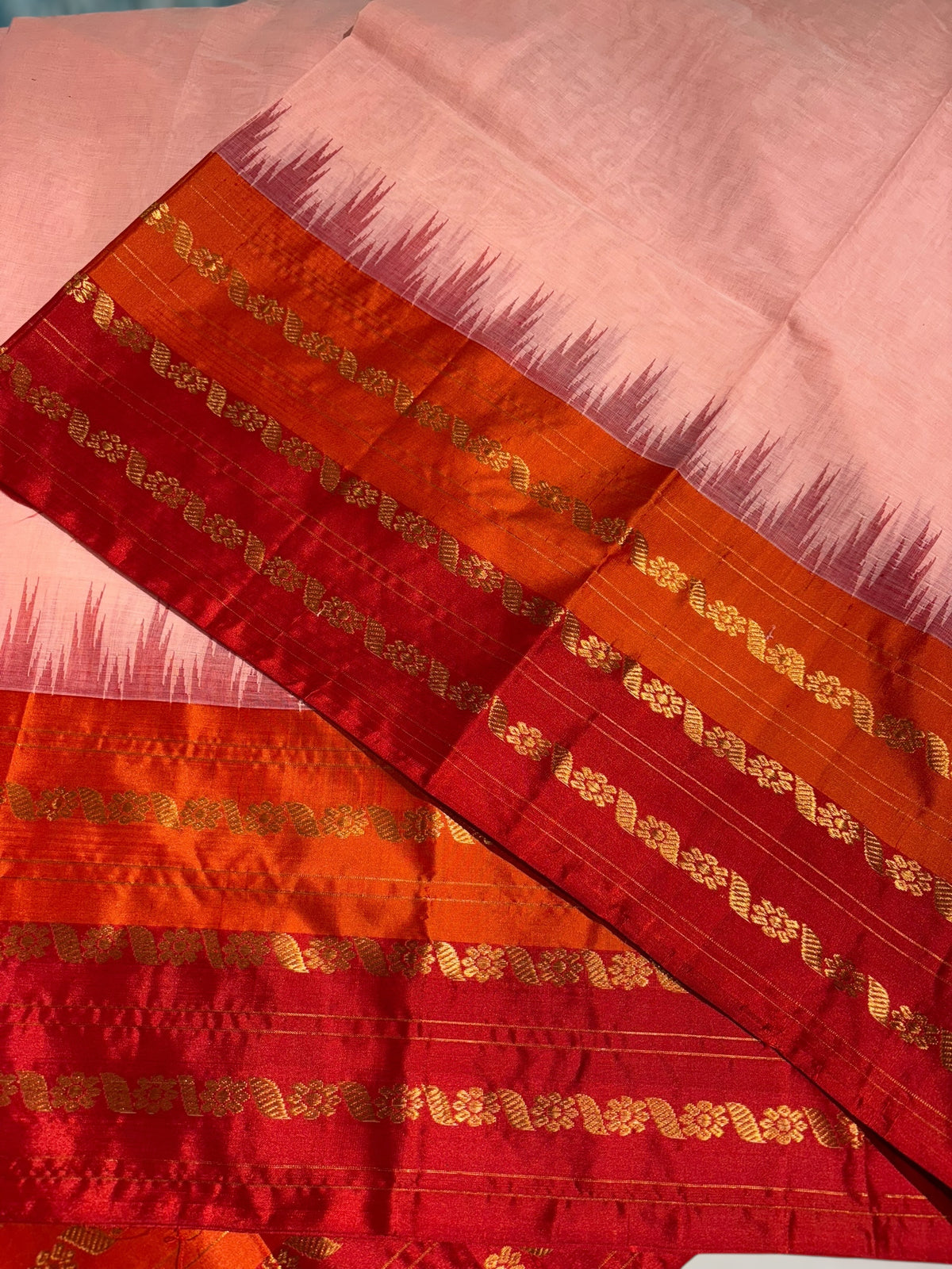 Peach ponduru khadi jamdani Saree