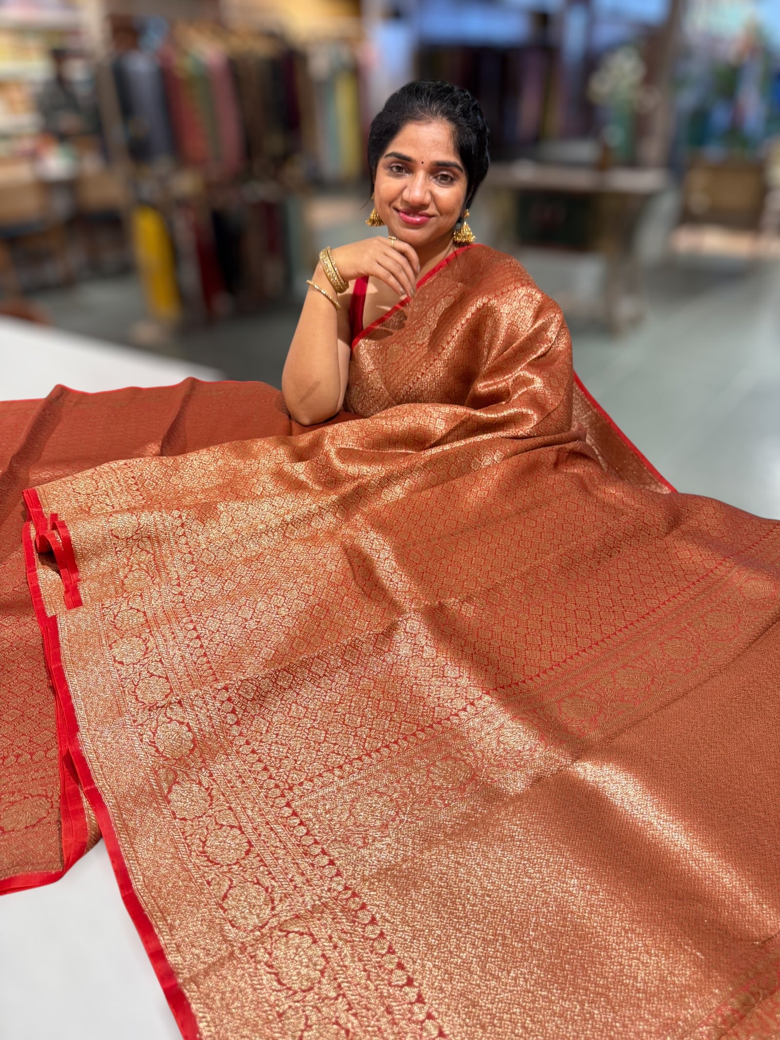 Dark Red Kora Brocade Tonchui weaving Saree