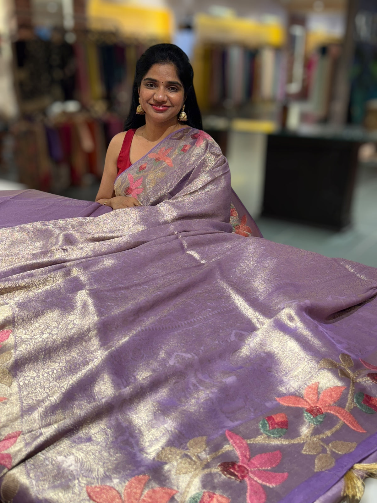 Lilac Banarasi Brocade tissue saree with tonchui style weaving &amp; pythani inspired embroidered border