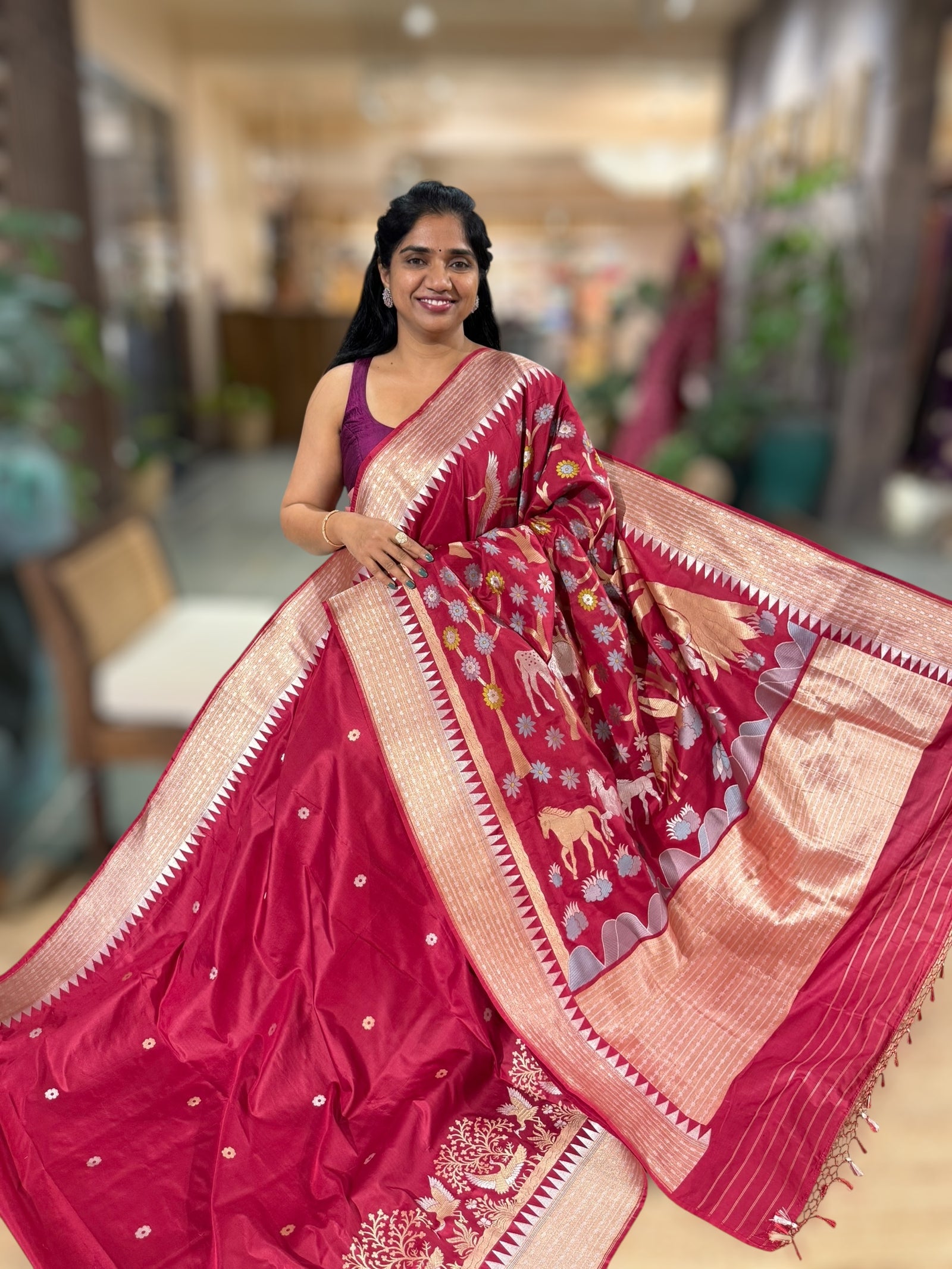 Ruby Red Designer Banarasi Silk Saree
