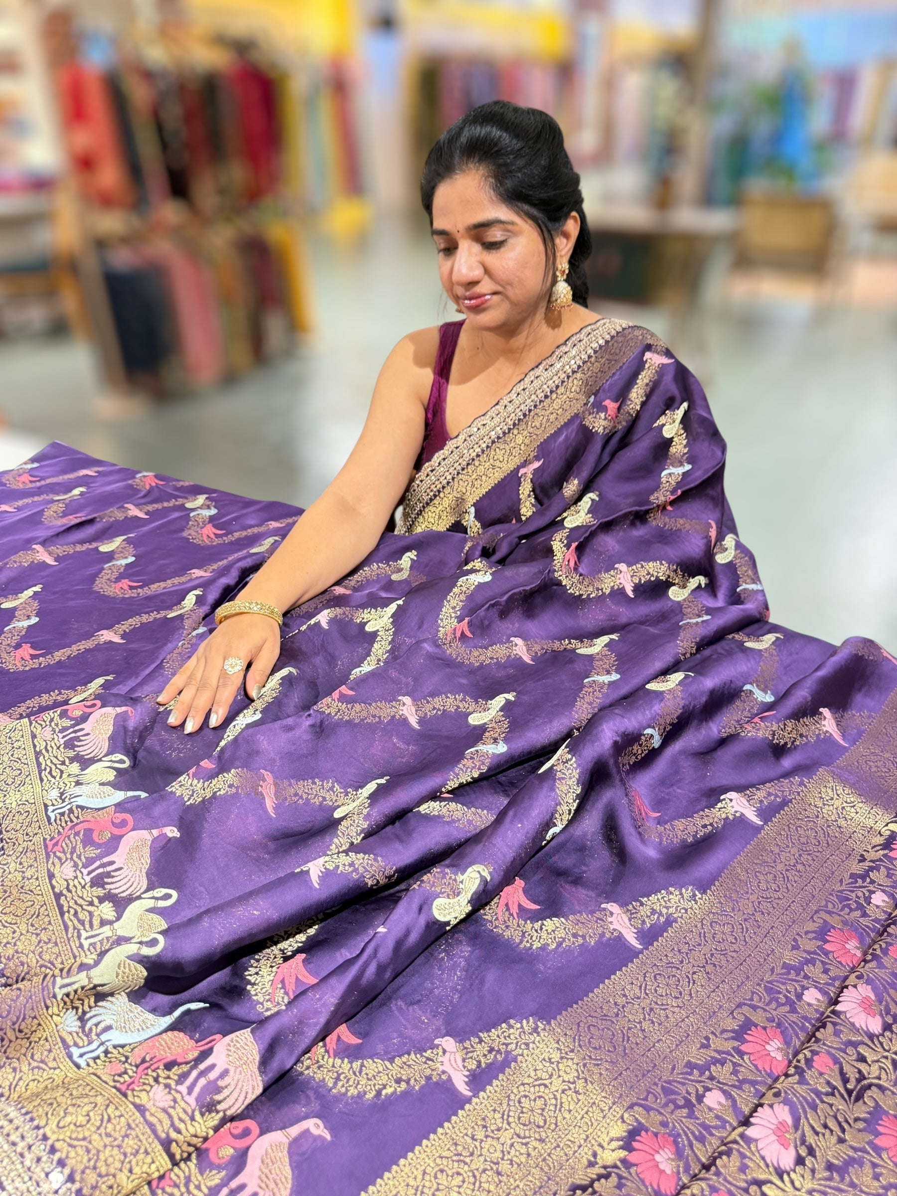 Brinjal Mashru Silk Saree with allover weaving and Sahbysachi borders and Blouse