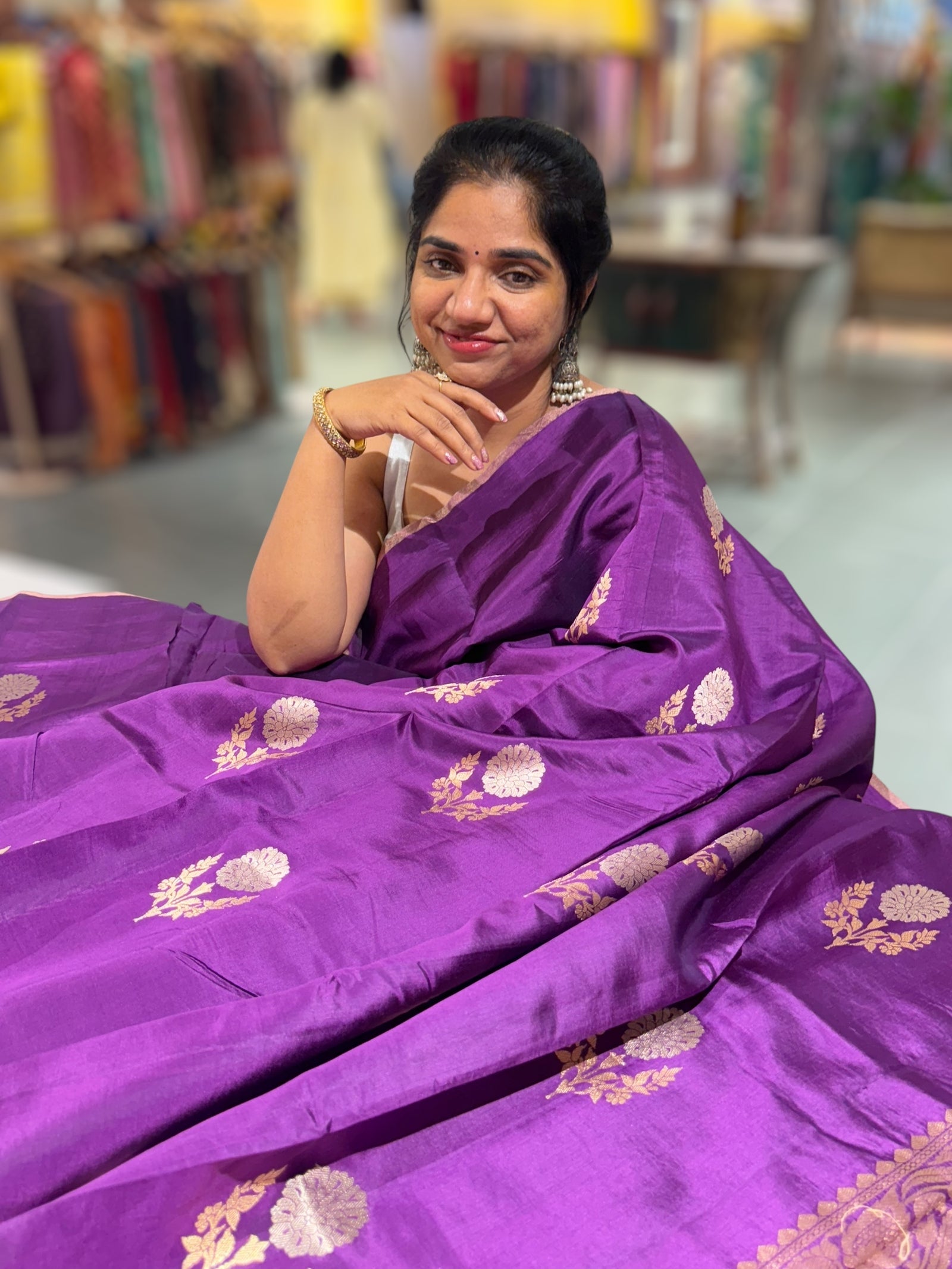 Purple Borderless Poona Silk Saree