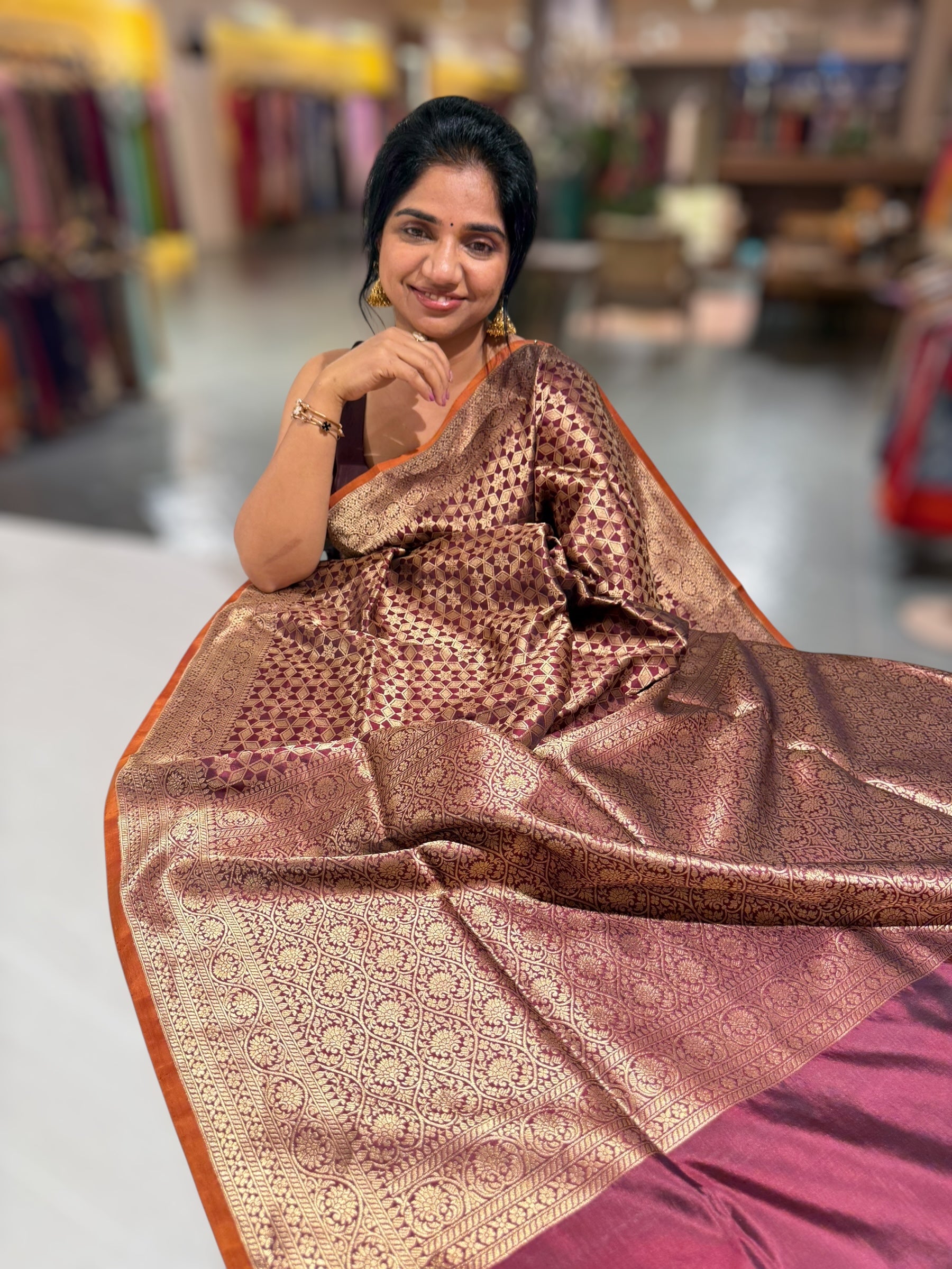 Brown Banarasi Tanchoi Silk Saree