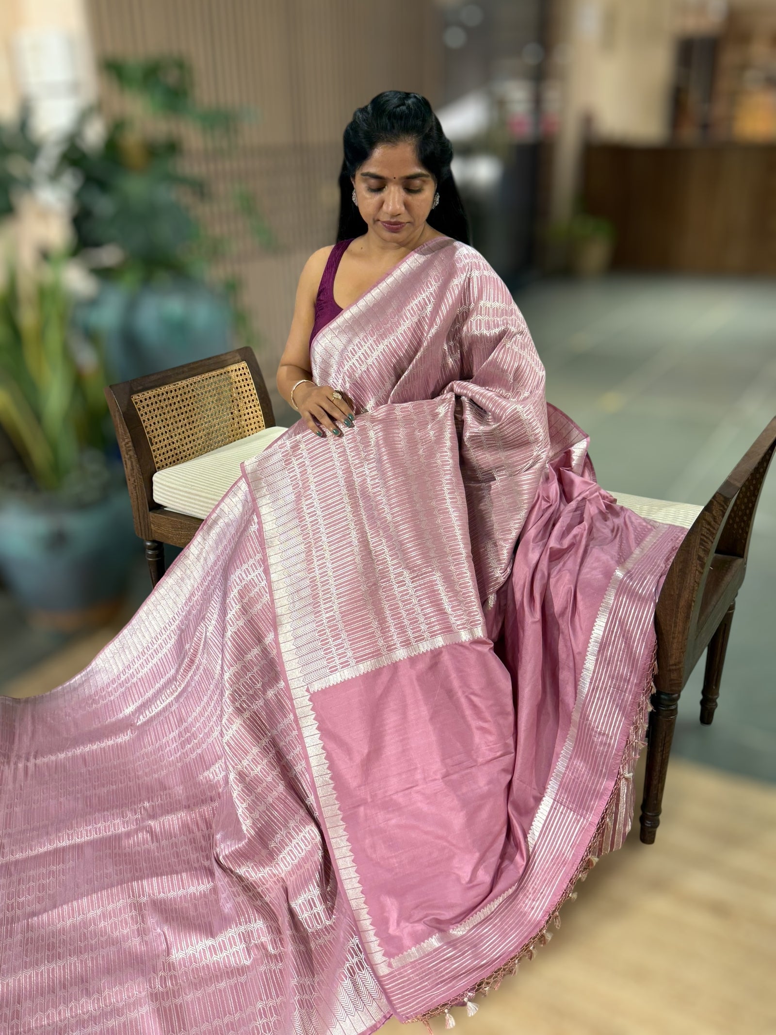 Dusty Rose Banarasi Ektara Silk Saree