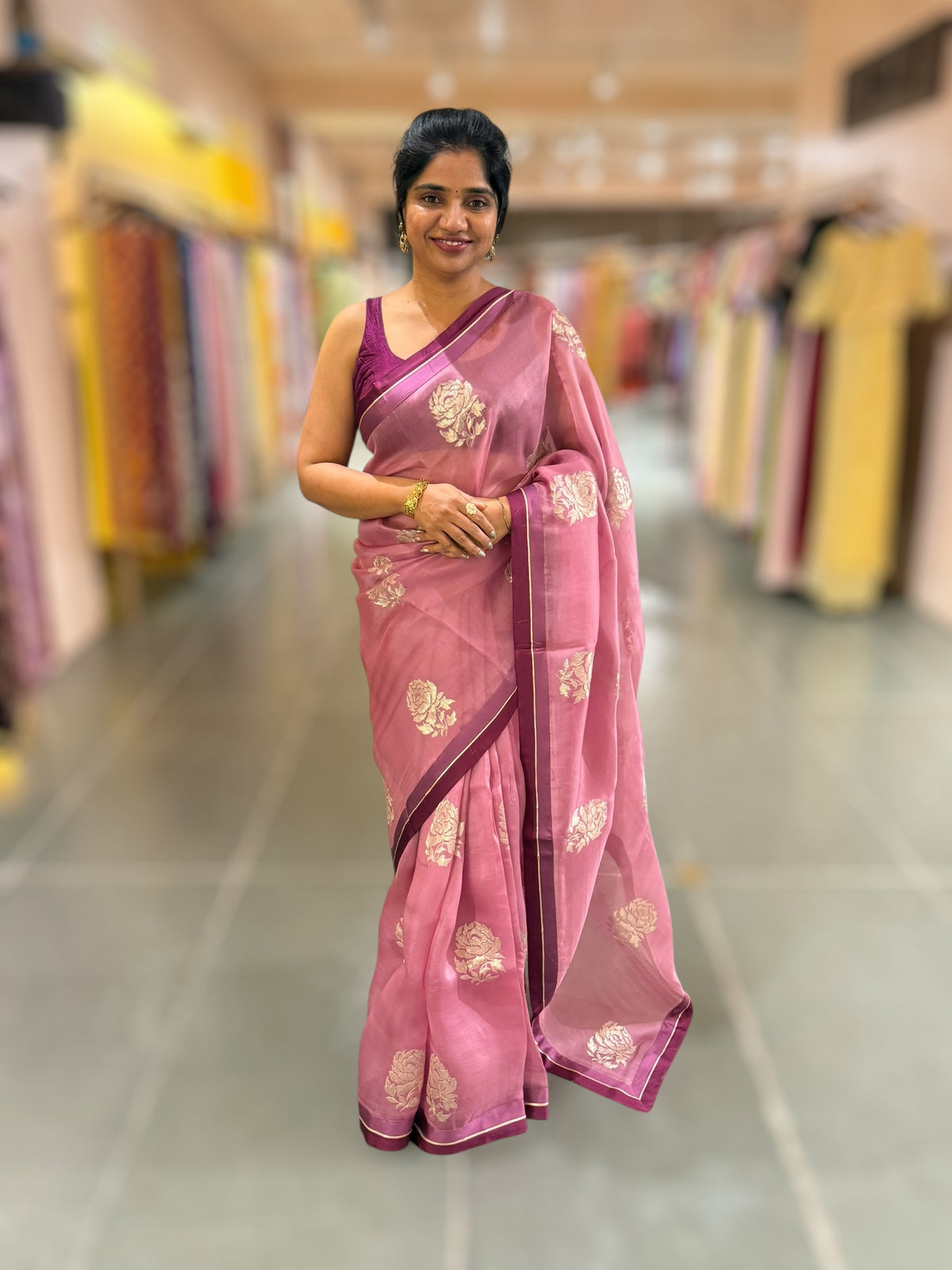 Dusty Pink Pure Organza with embroidery