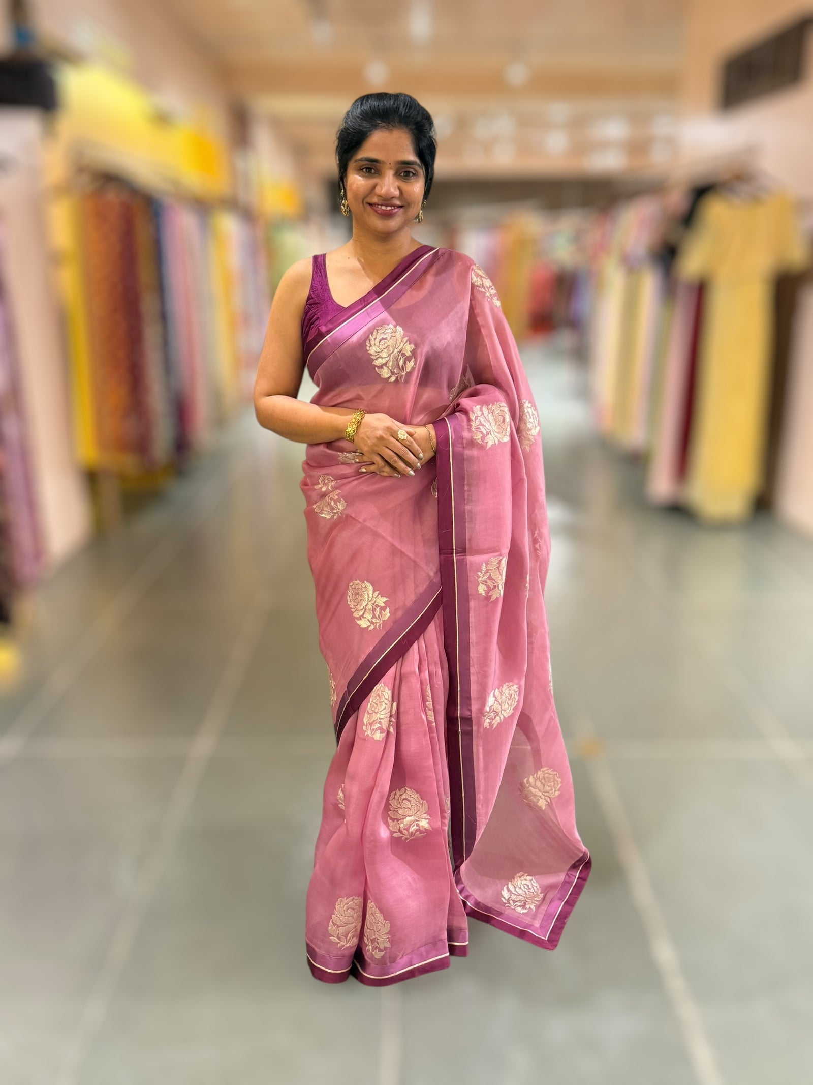 Dusty Pink Pure Organza with embroidery