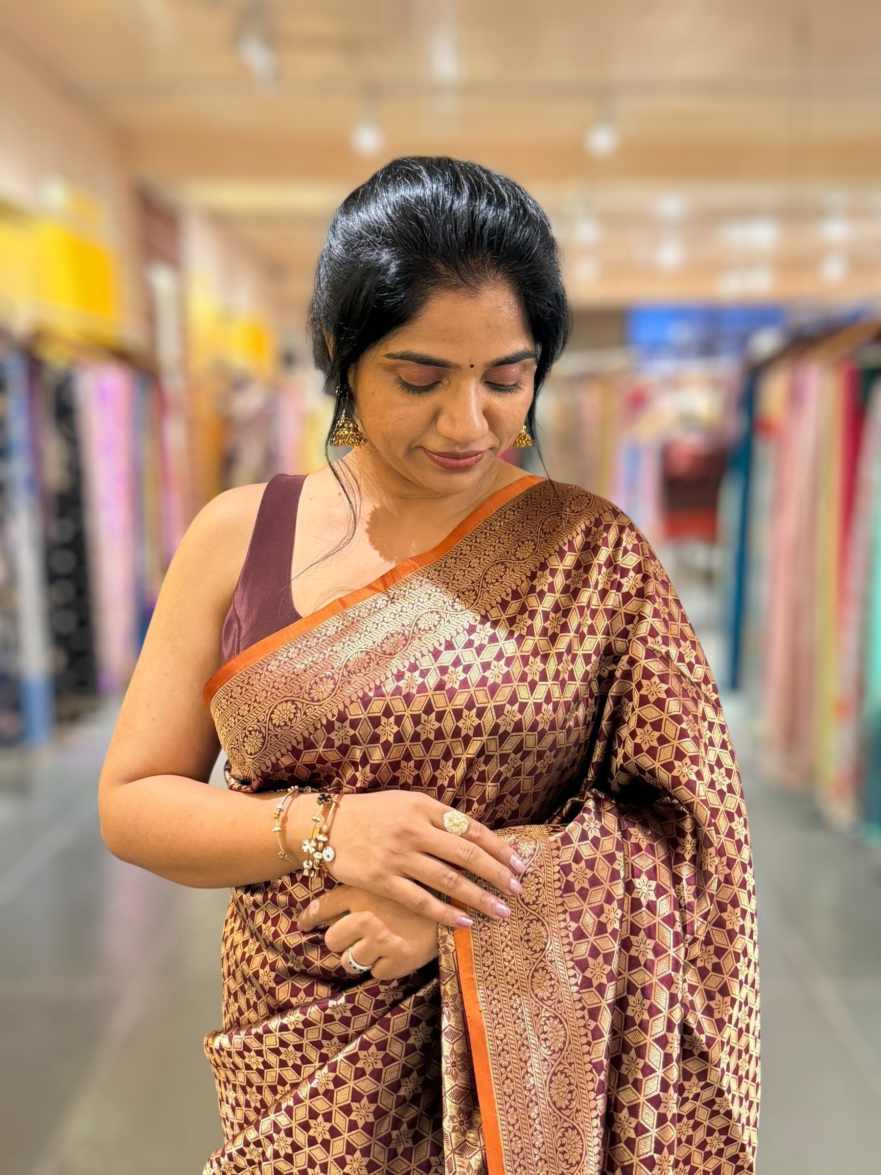 Brown Banarasi Tanchoi Silk Saree