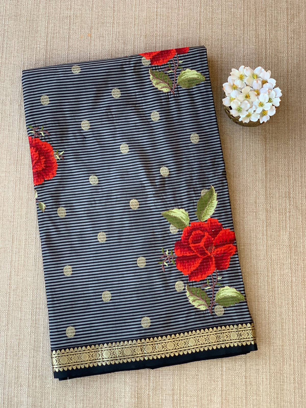 Banarasi silk stripes with embroidery