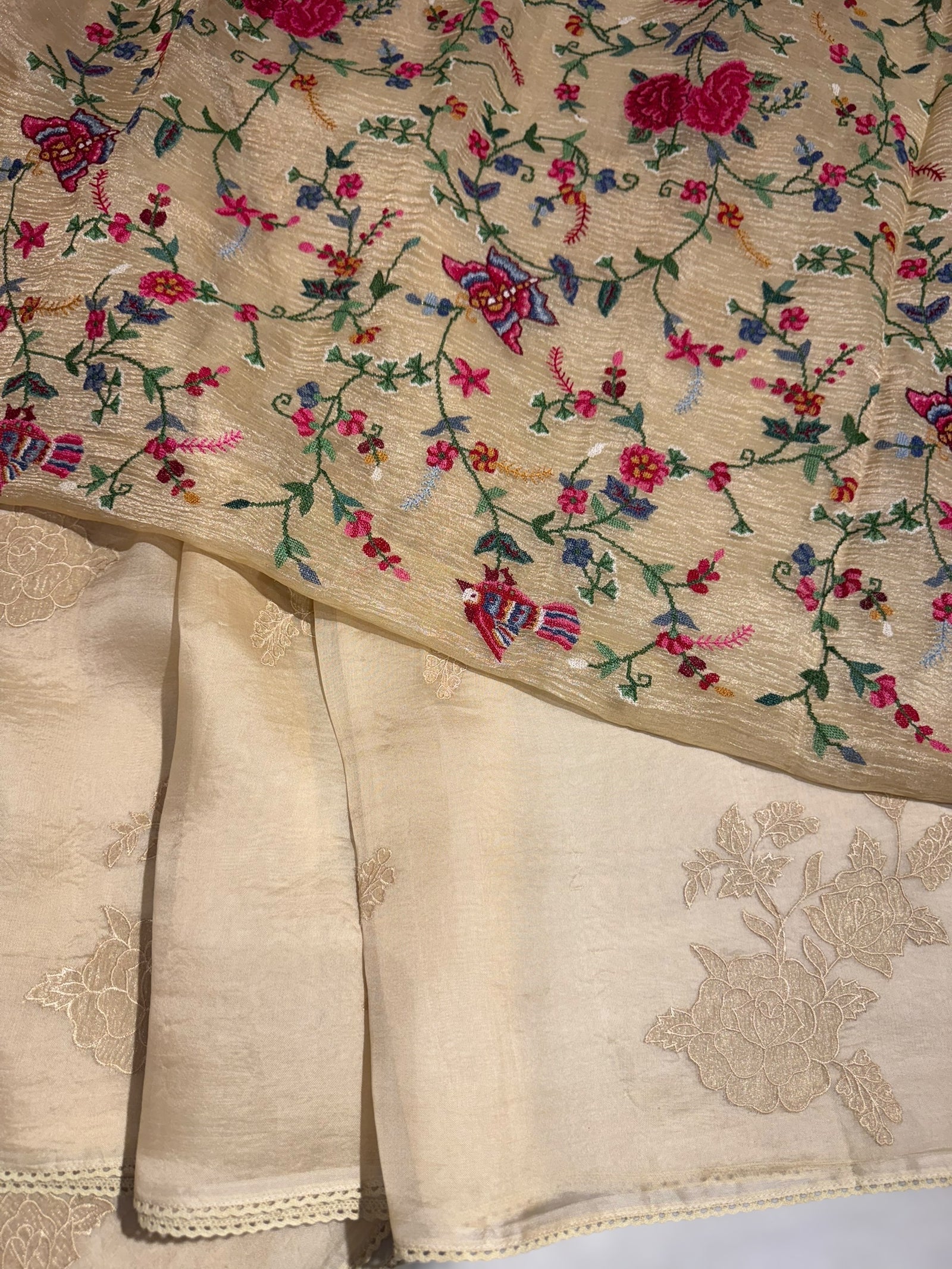 Beige Pure Organza with applique