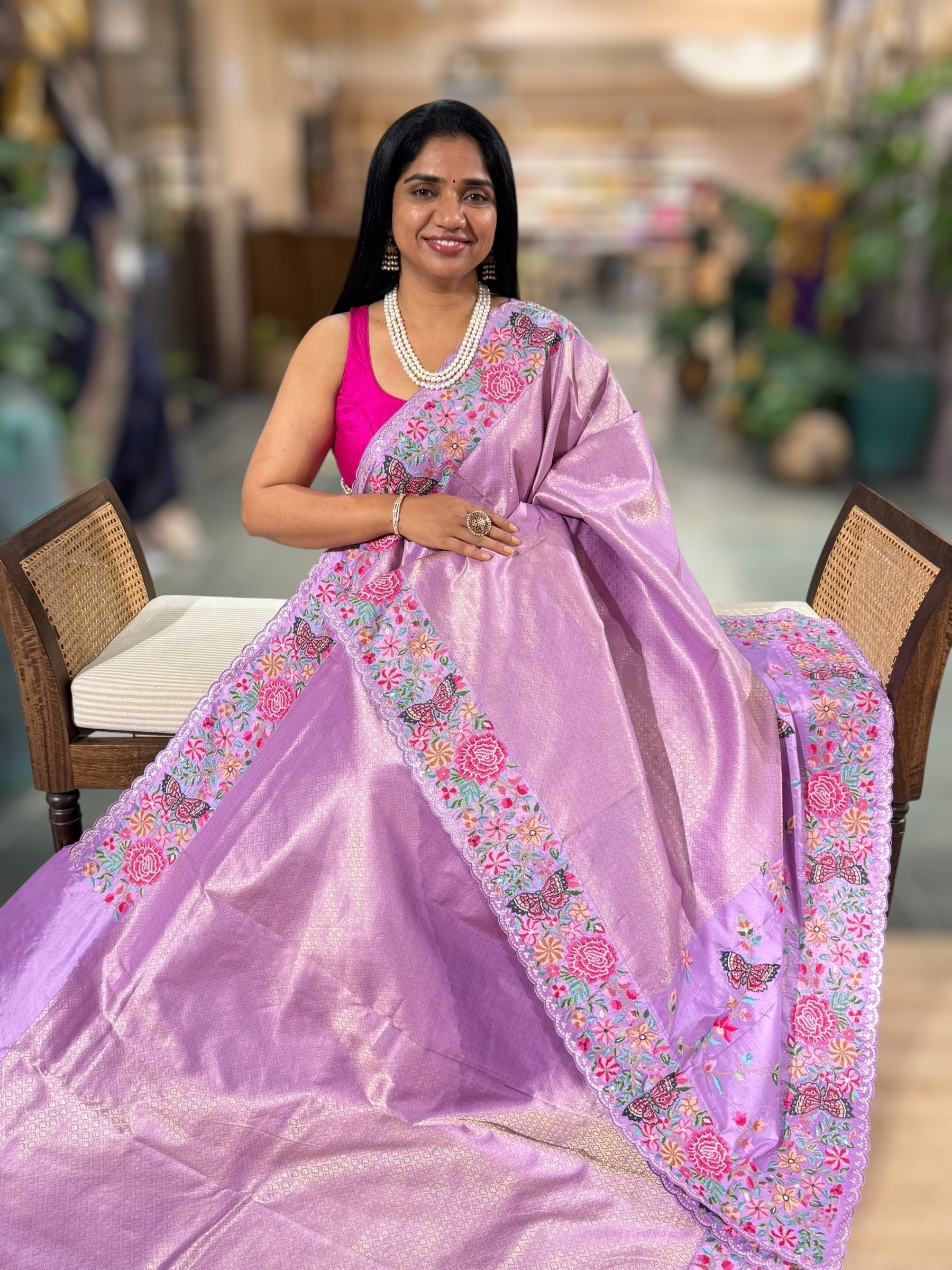 Lilac Kanjeevaram Brocade Saree with Petite Point Embroidered Border