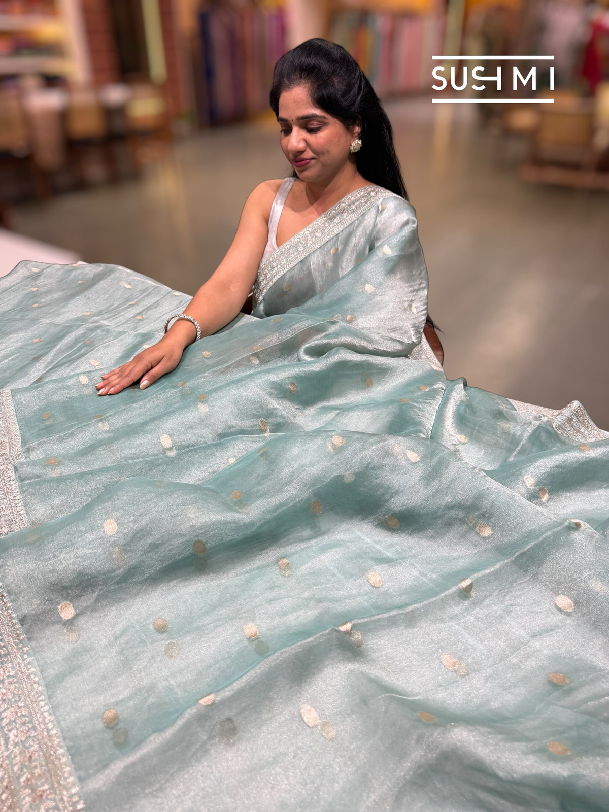Powder Blue Banarasi Tissue Saree : S62F226