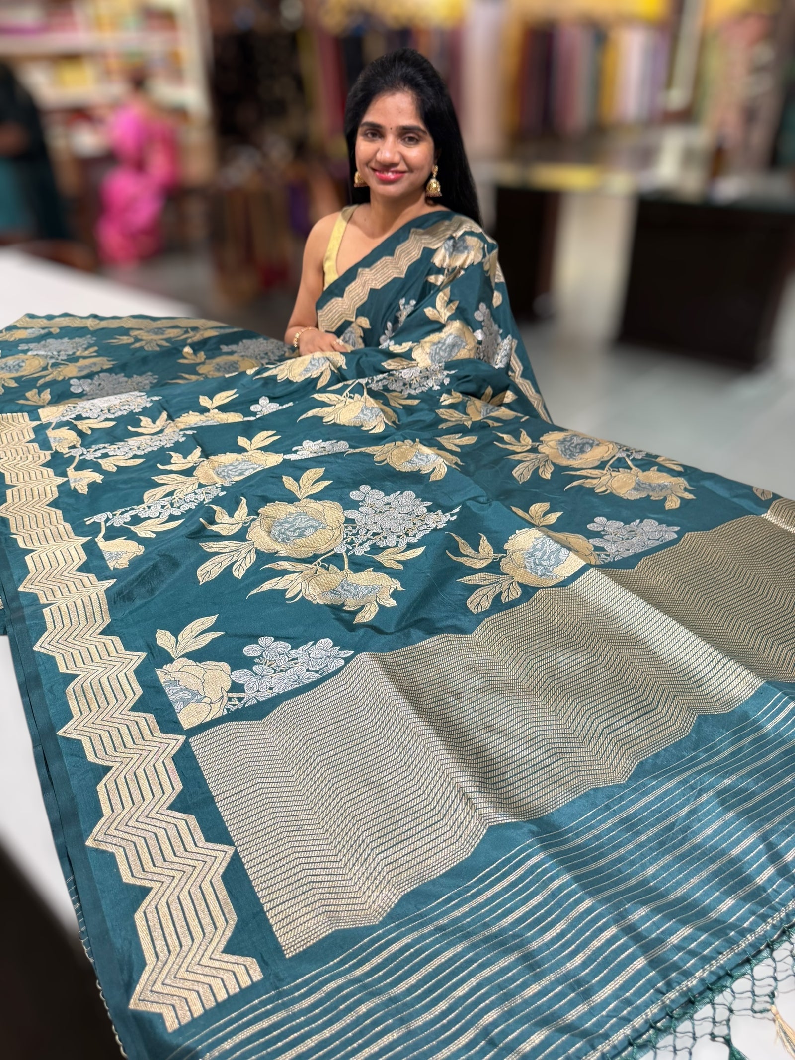 Forest Green Ektara Banarasi Designer Silk Saree