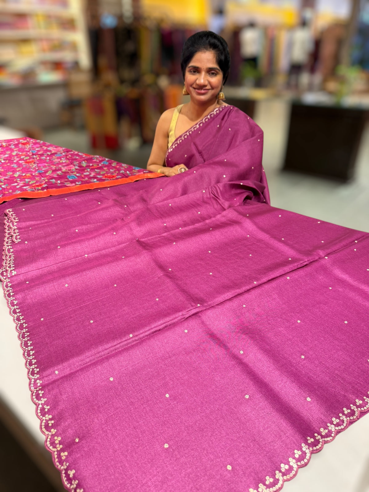 Purple tussar with fusion blouse