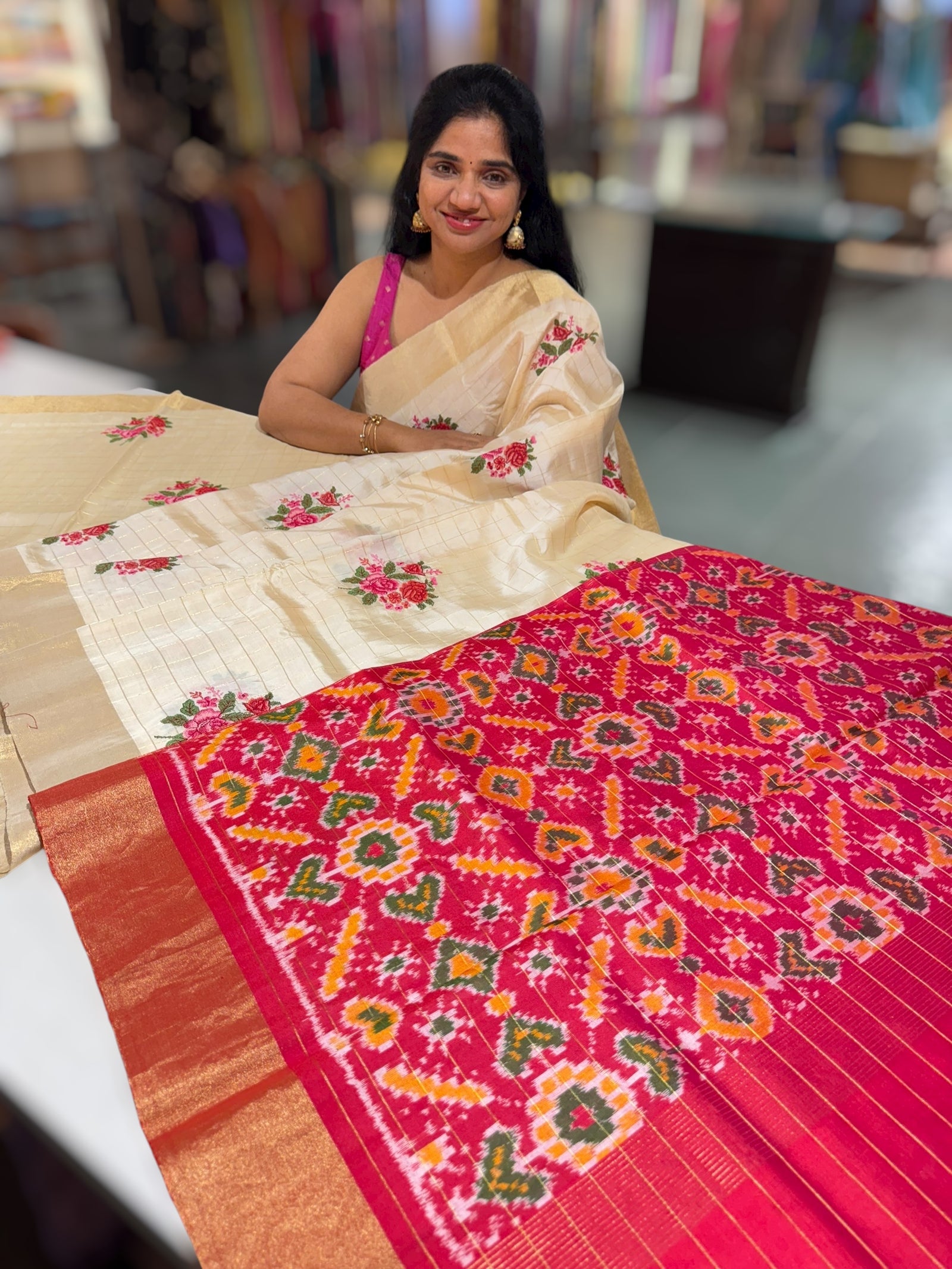 Ivory Kanchi Soft Silk Saree with embroidery