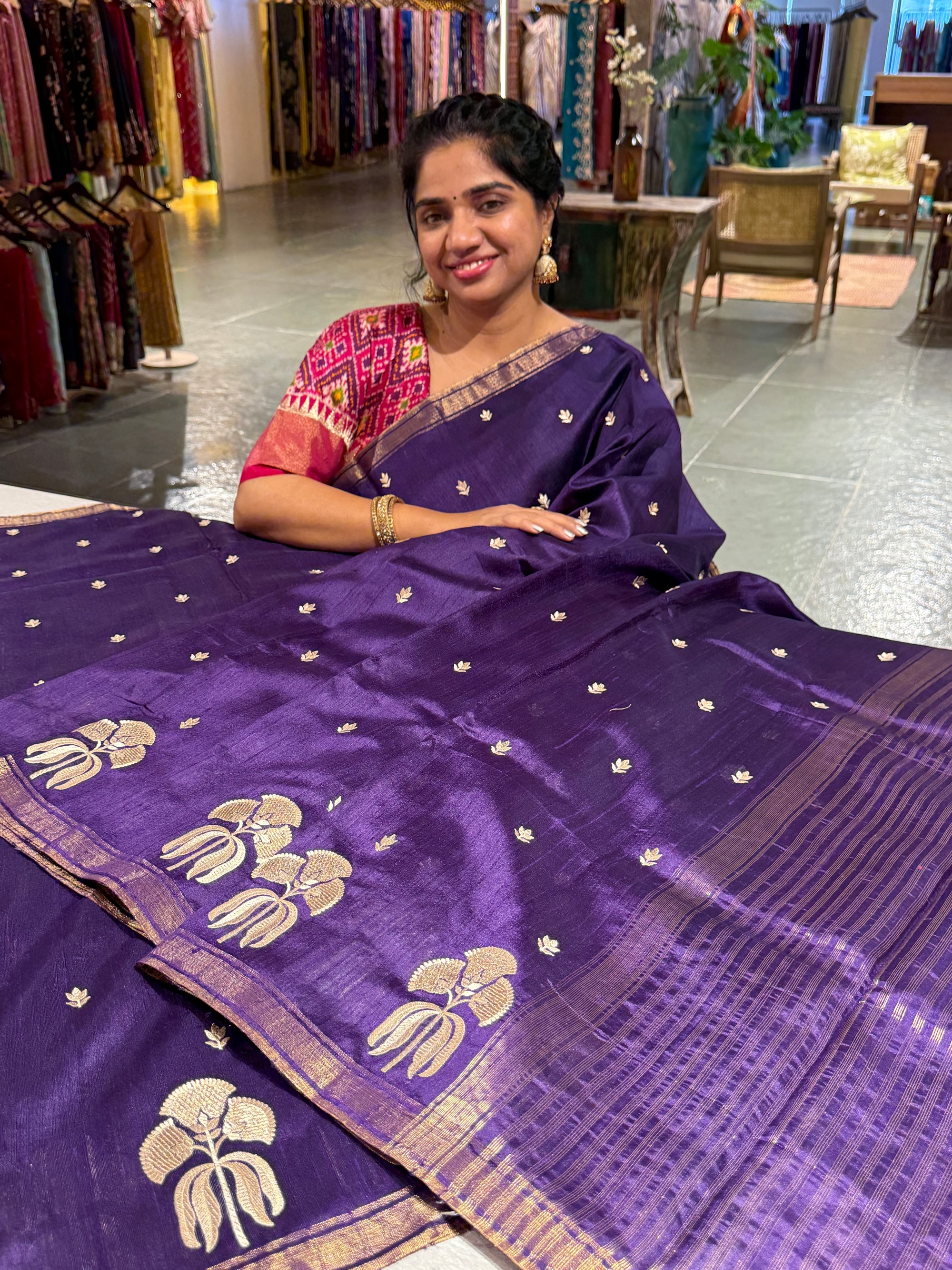 Violet Pure Handloom Raw Silk Saree
