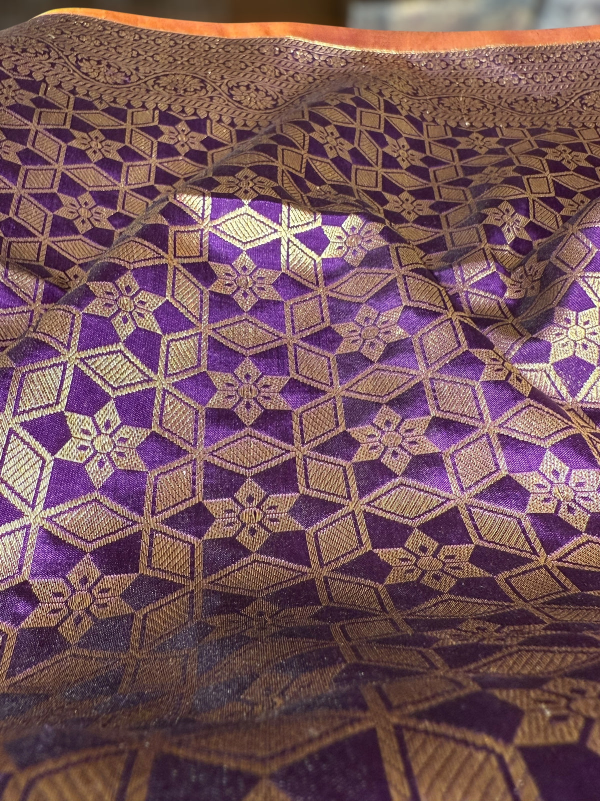 Violet Banarasi Tanchoi Silk Saree