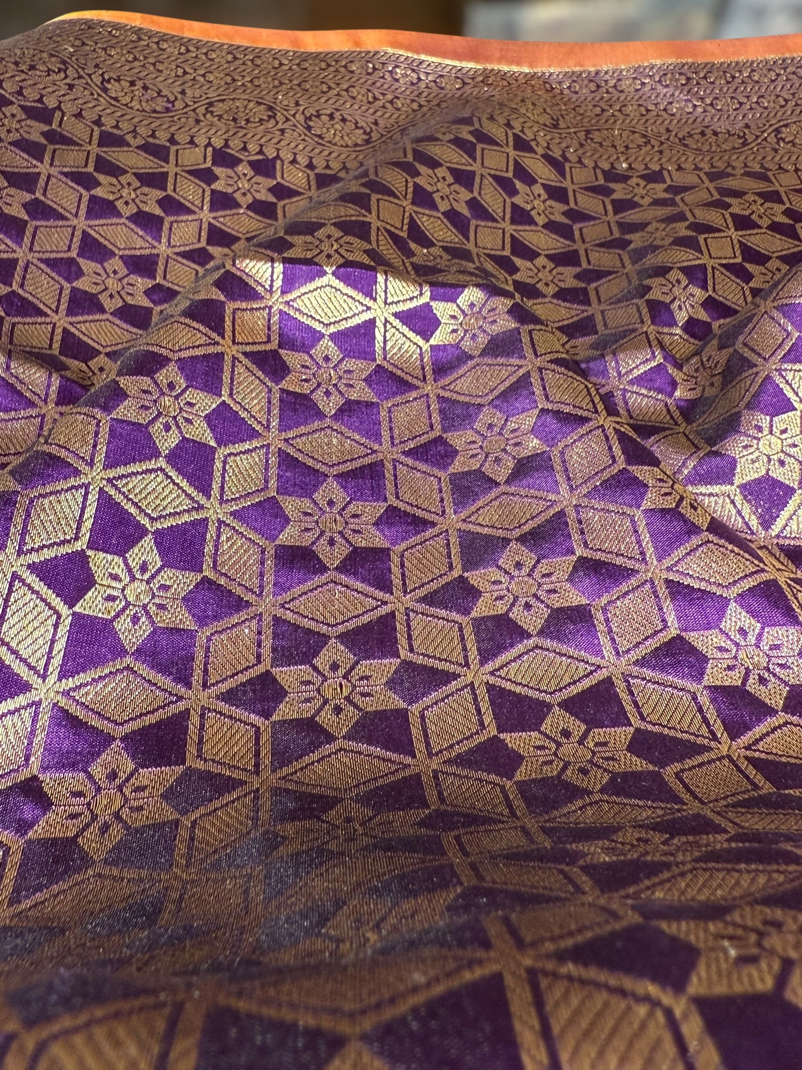Violet Banarasi Tanchoi Silk Saree