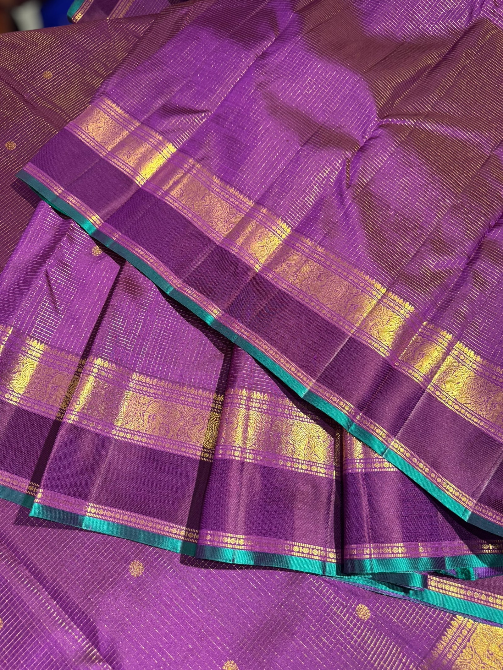Brinjal Vaira Oosi Checks Vintage Kanjeevaram Saree