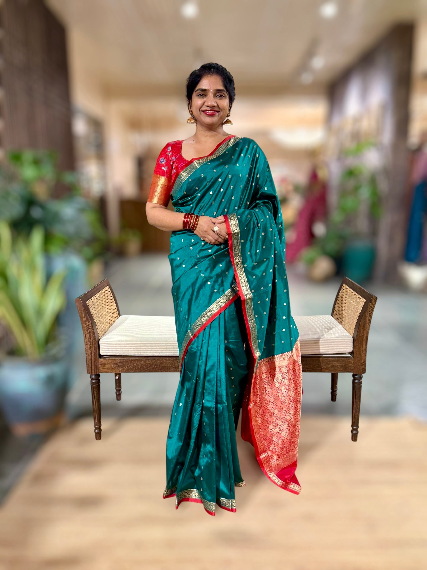 Banarasi Katan Silk Saree With Petite Point Embroidered Silk Blouse