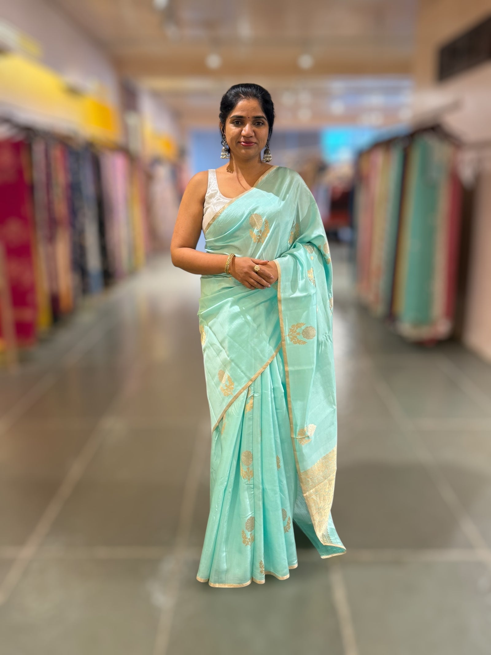 Pastel Blue Borderless Poona Silk Saree