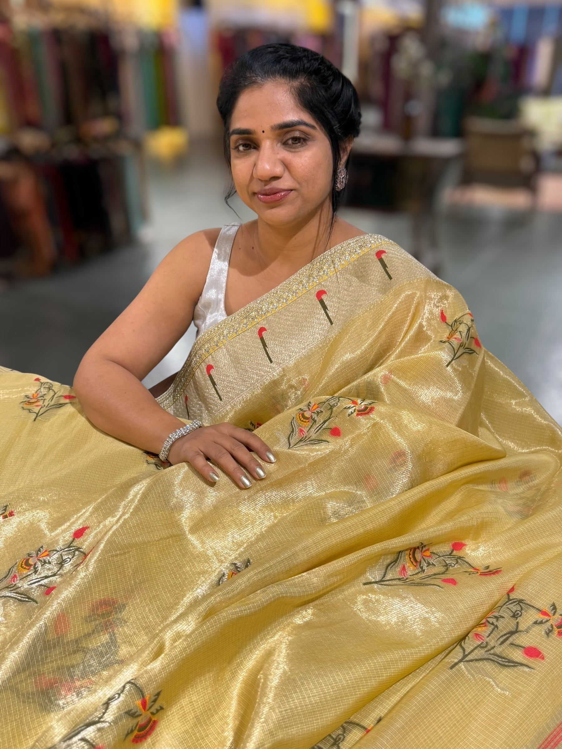 Pastel Yellow Tissue Kota Saree With sabhyasachi Borders and Blouses