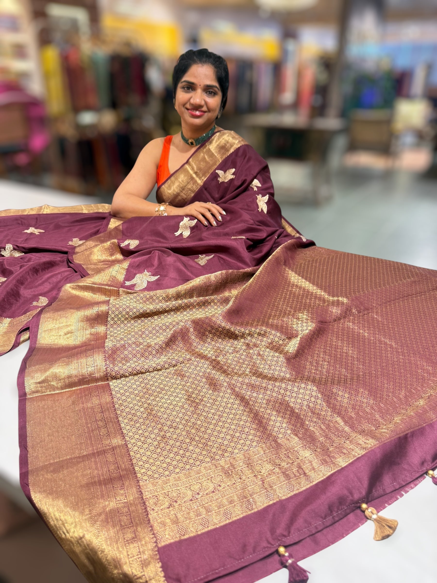 Winish Brown Kanchi Soft Drape Saree. SKU: KBIRD06