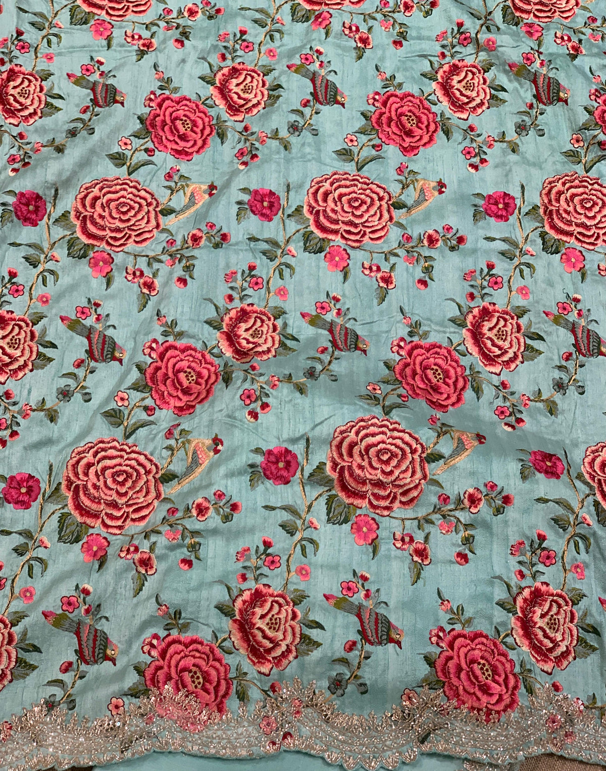 Mint Blue Pure Organza Handwork Saree with heavy Designer Blouse