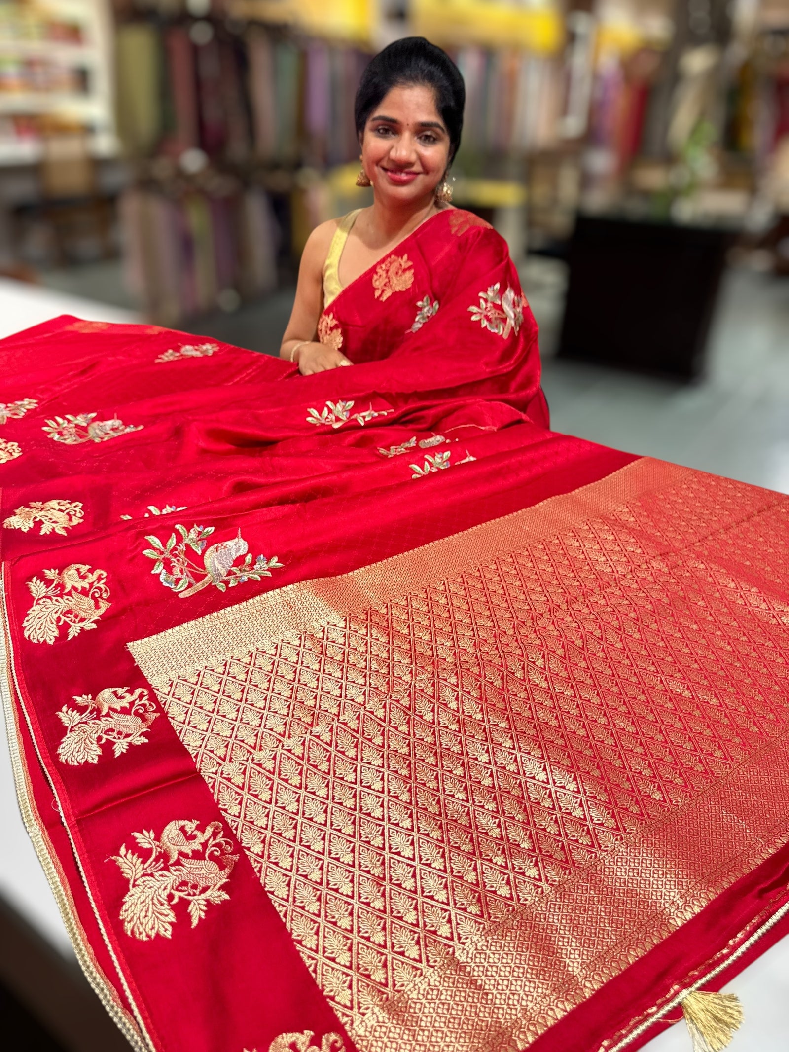 Red Designer Mashru Saree