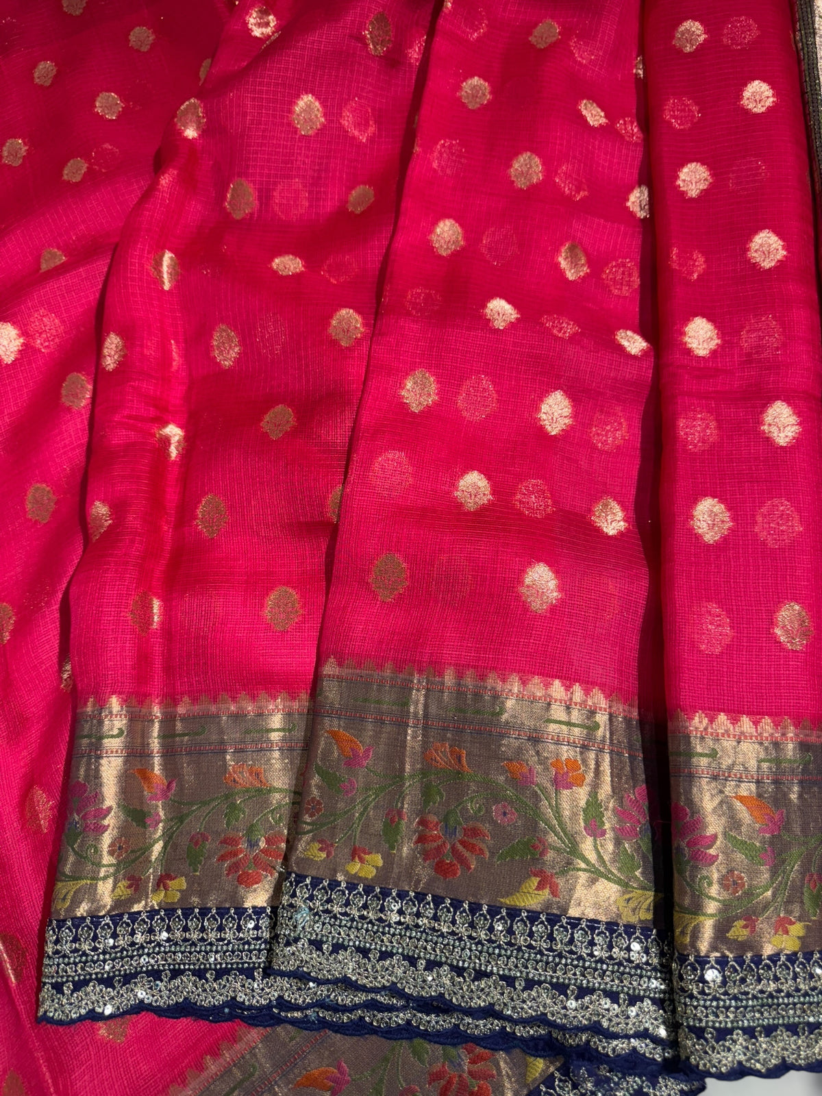 Reddish Pink Designer Silk kota saree