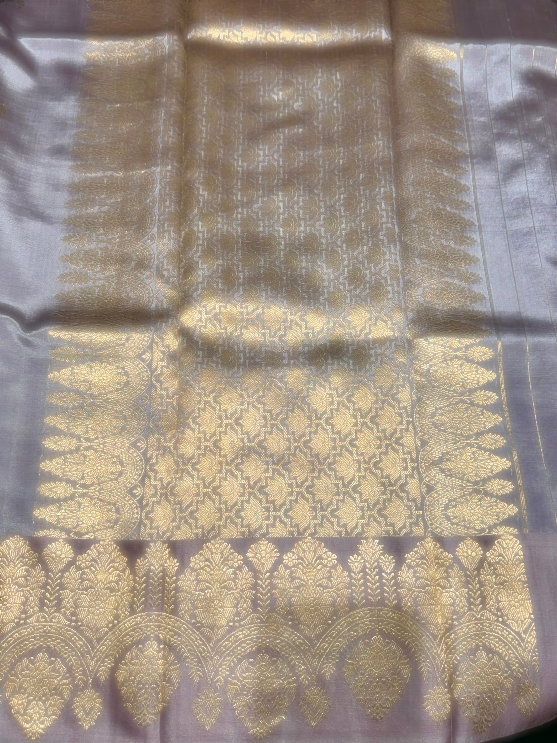 Dusty Mauve Raw Mangoe Silk Saree with heavy weaving Mashru Open Border