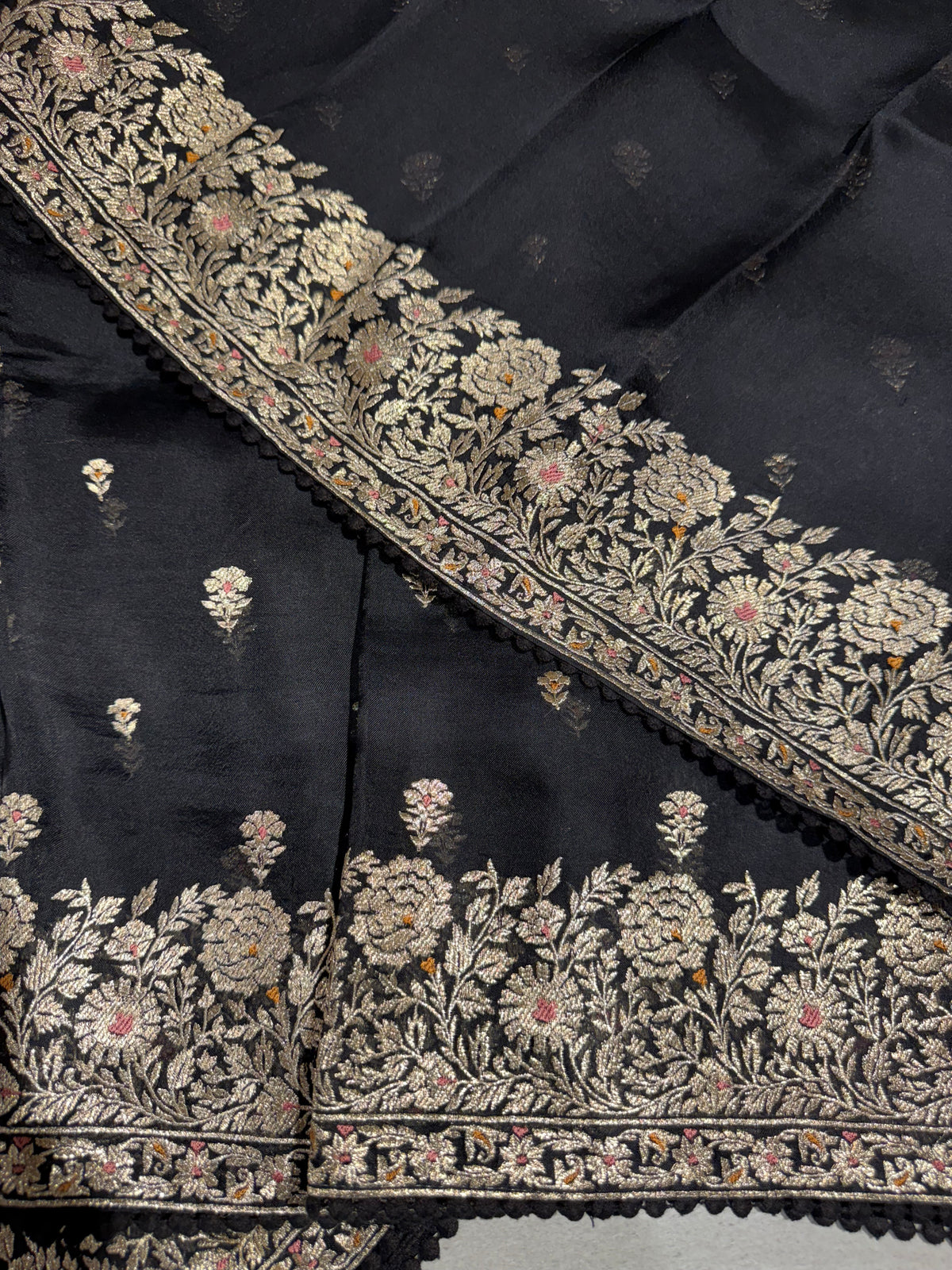 Black Organza Saree with gold zari embroidery