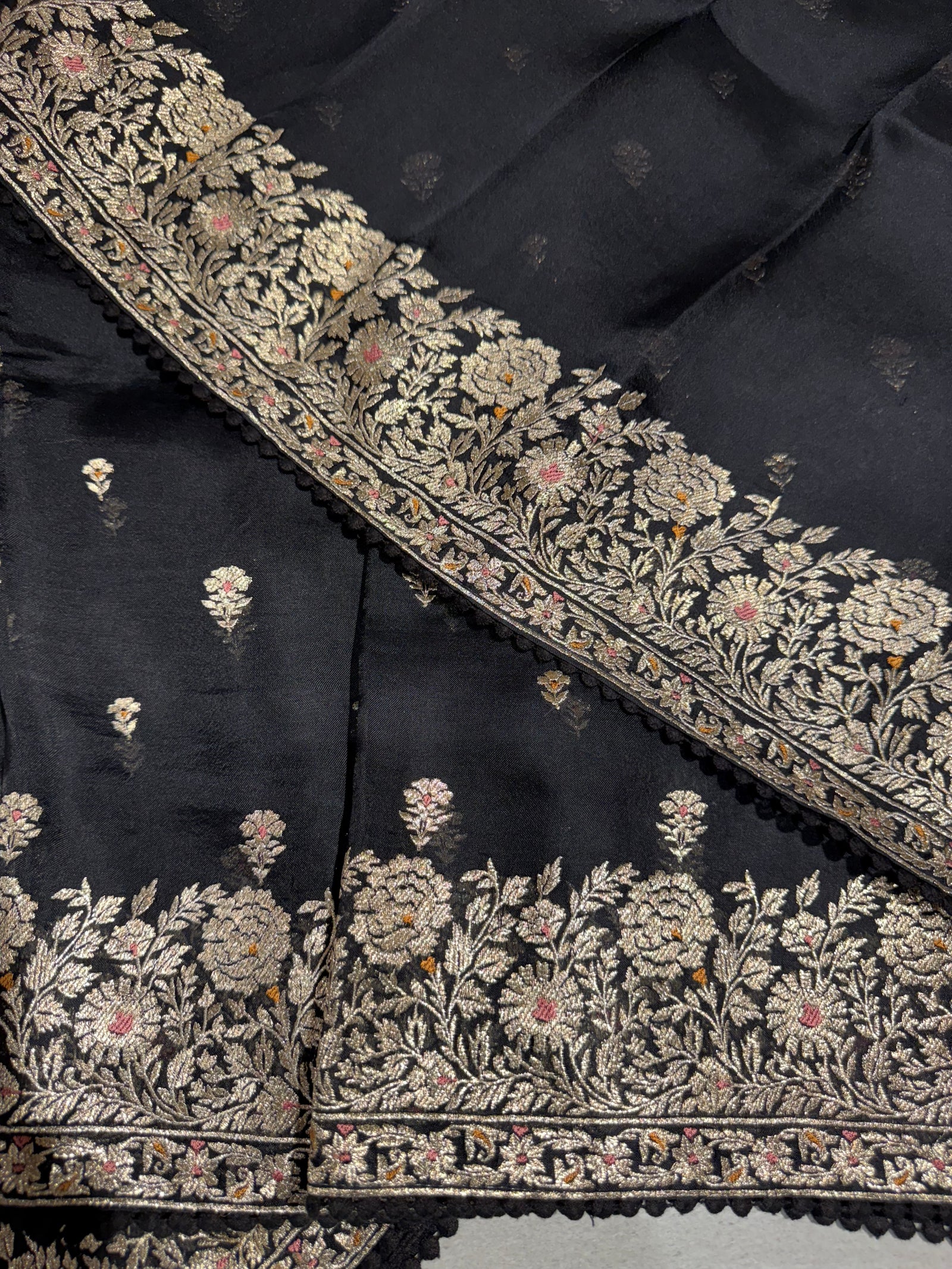 Black Organza Saree with gold zari embroidery