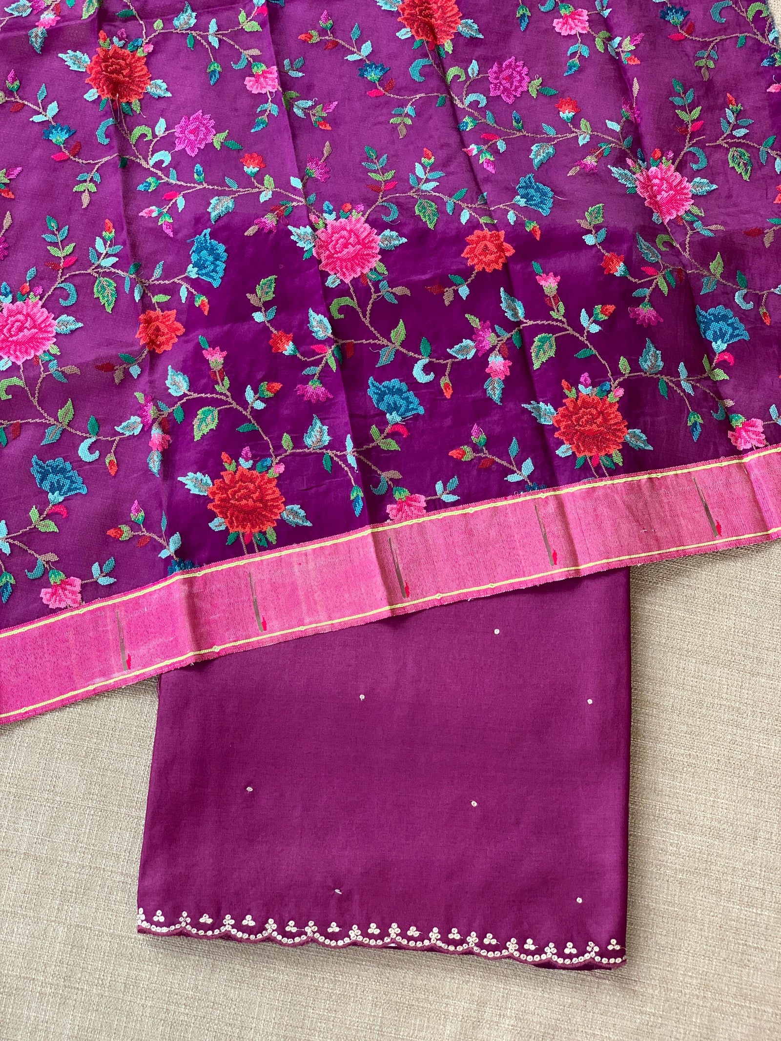 Wine tussar with fusion blouse