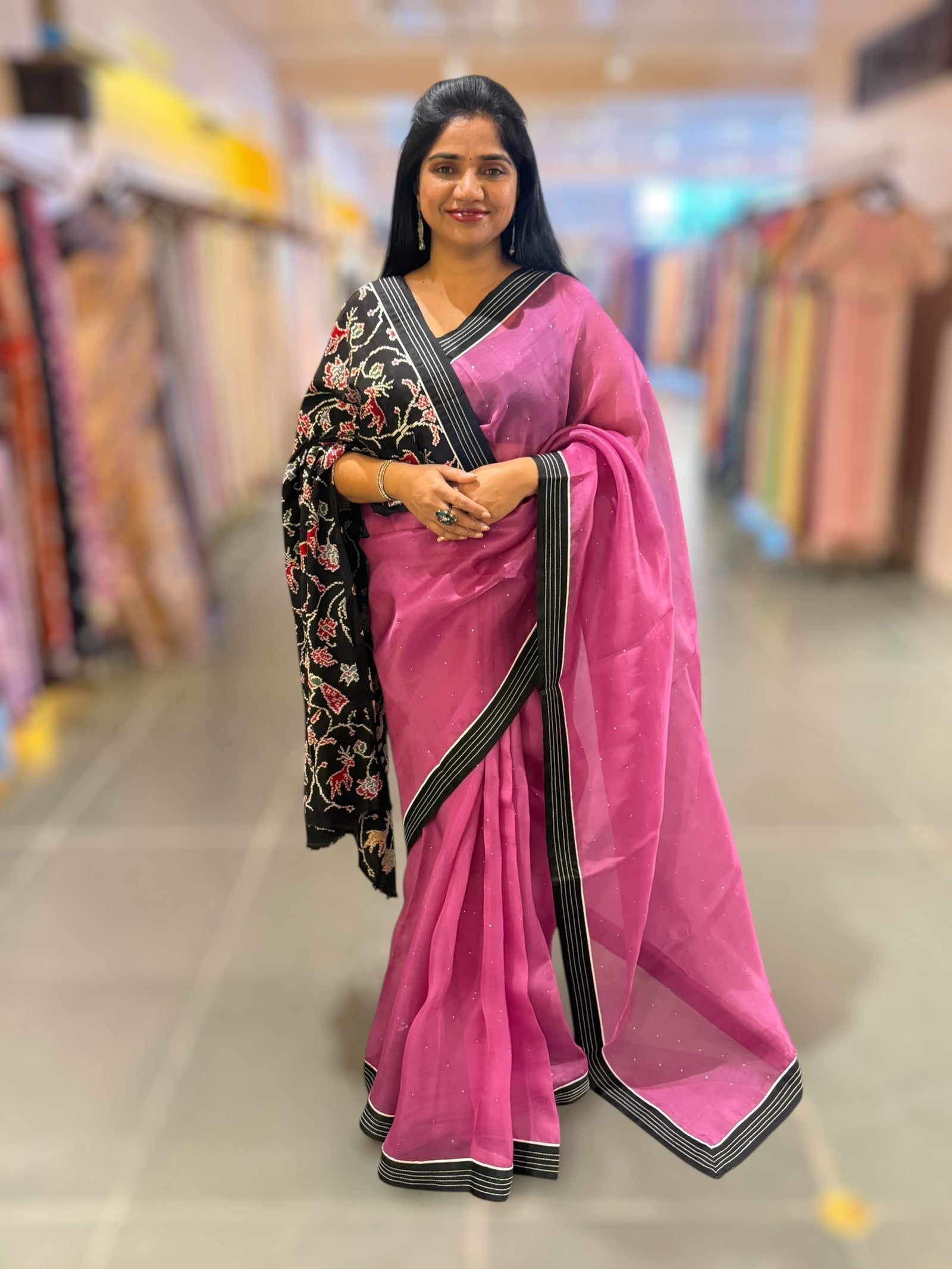 Plum Jamoon Organza Saree with embroidered blouse